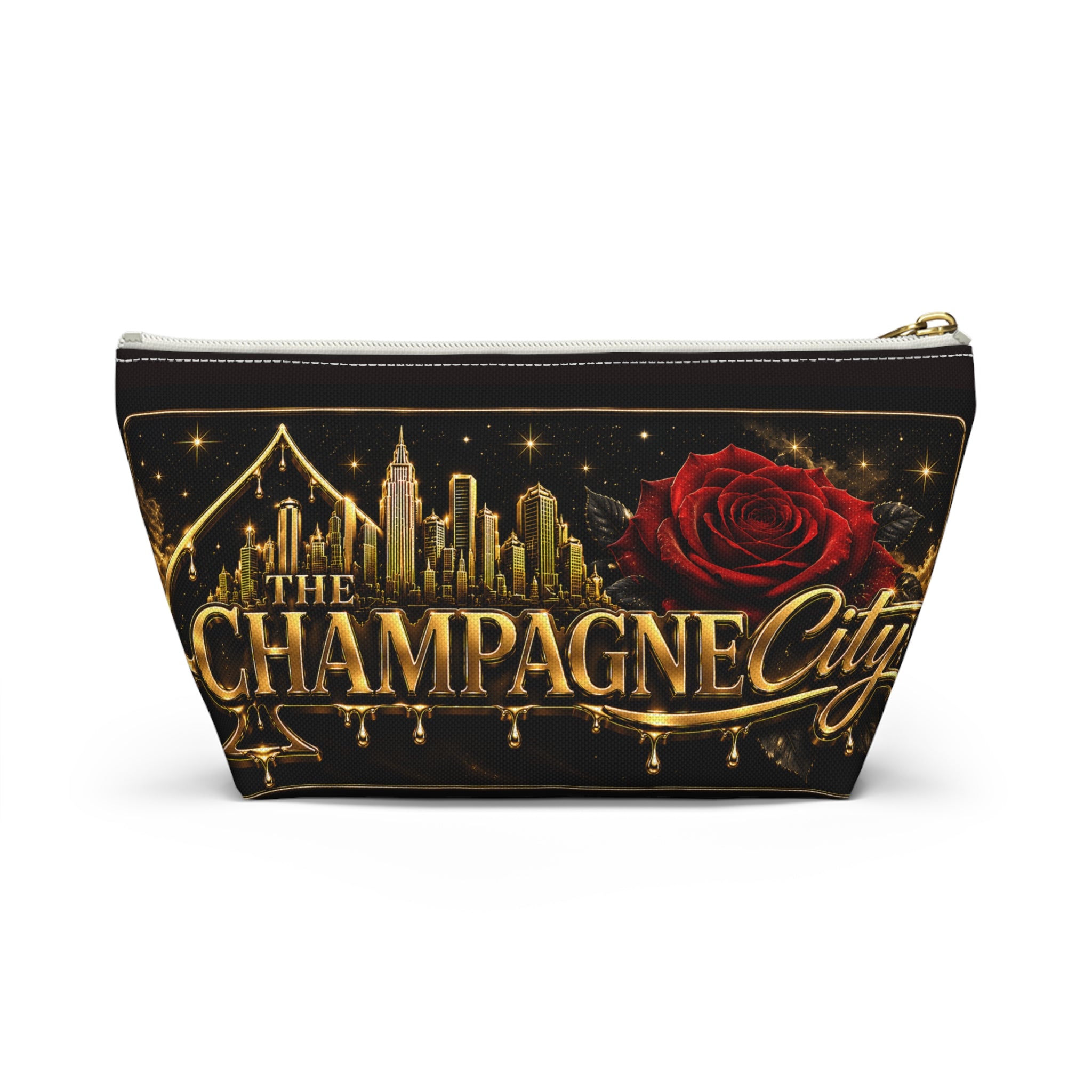 The Champagne City Accessory Pouch — Luxe Rose T-Bottom Makeup Bag