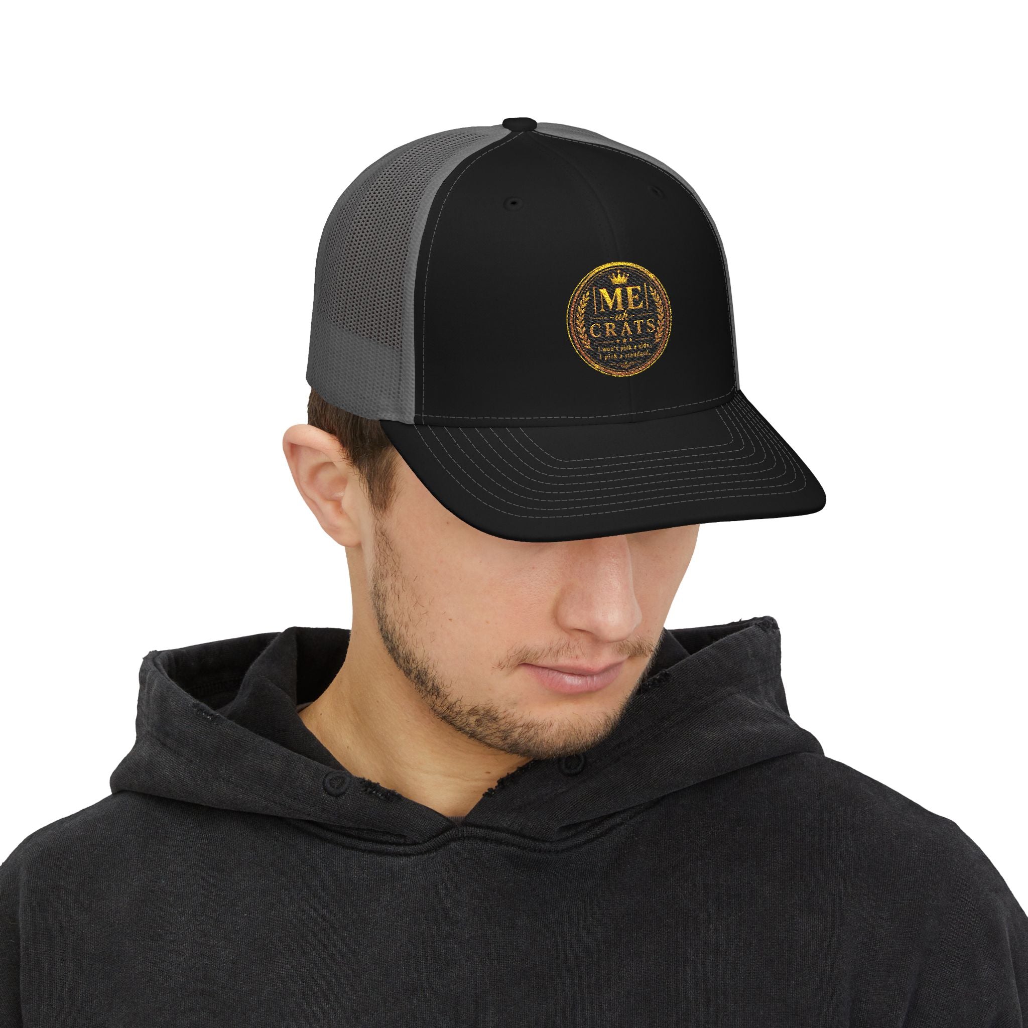 Me -uh- CRATS Signature Embroidered Retro Coin Logo Trucker Cap