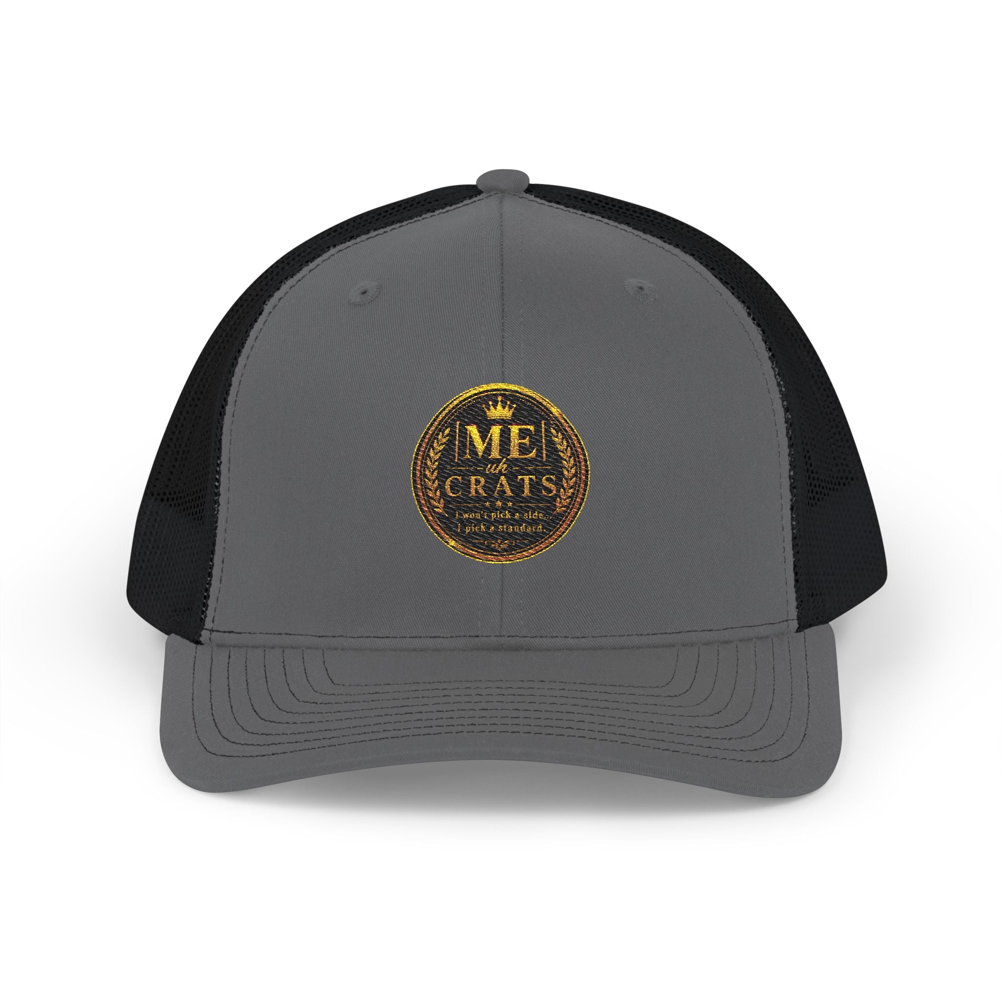 Me -uh- CRATS Signature Embroidered Retro Coin Logo Trucker Cap