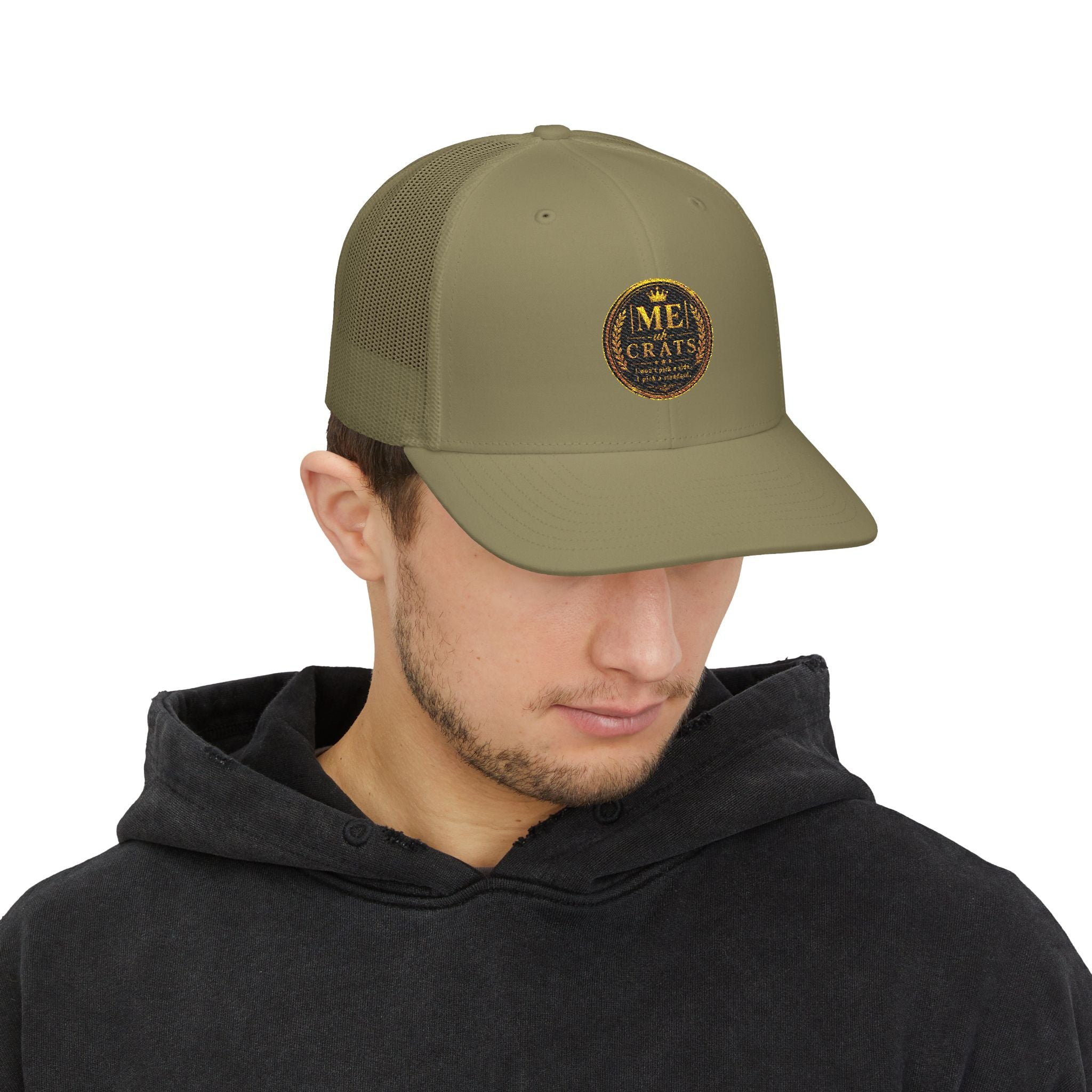 Me -uh- CRATS Signature Embroidered Retro Coin Logo Trucker Cap
