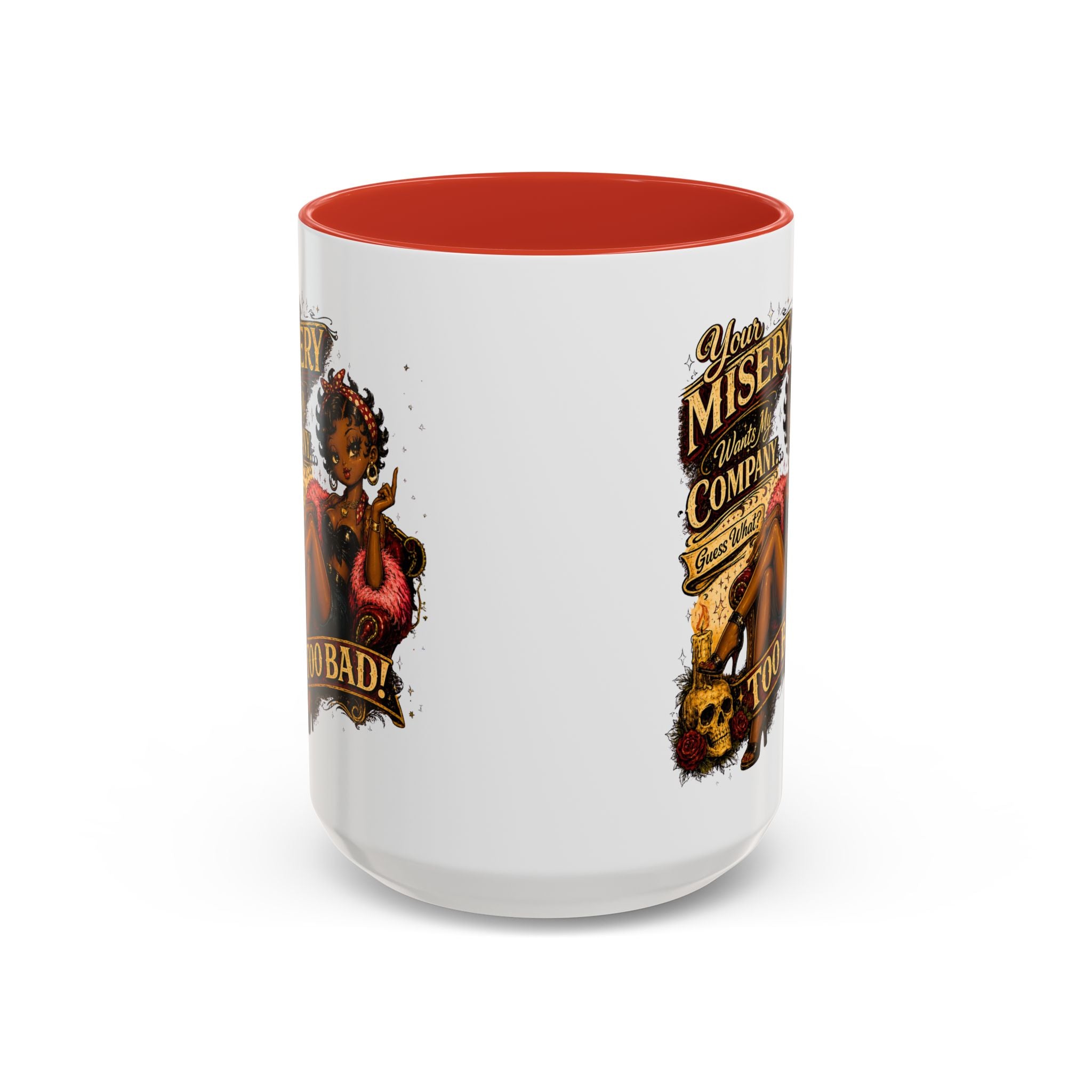 Accent Coffee Mug — "Your Misery Pays My Company" Vintage Pin-Up Gothic Coffee Mug