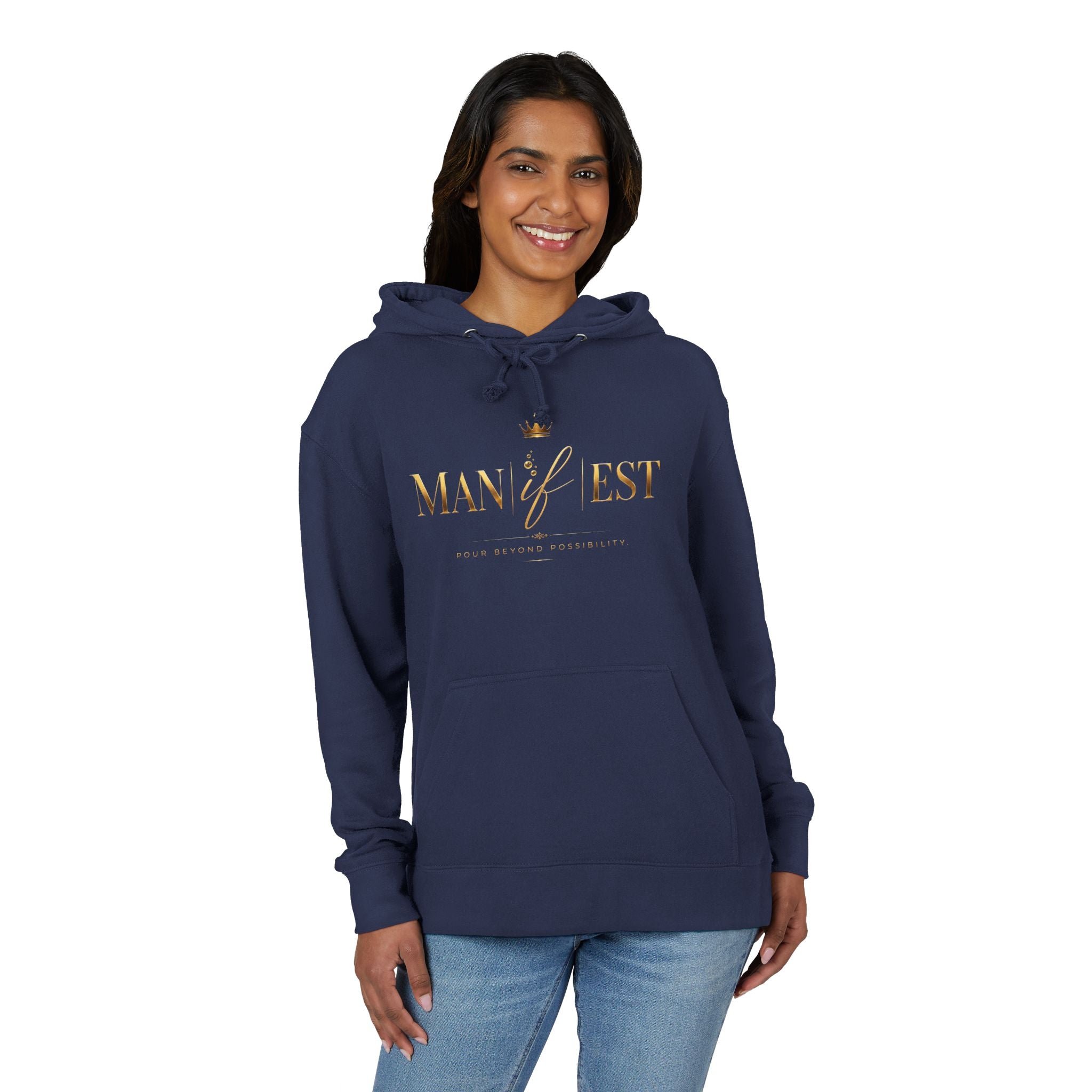 Manifest Hoodie — 'MANIFEST' Motivational Pullover with Gold Script