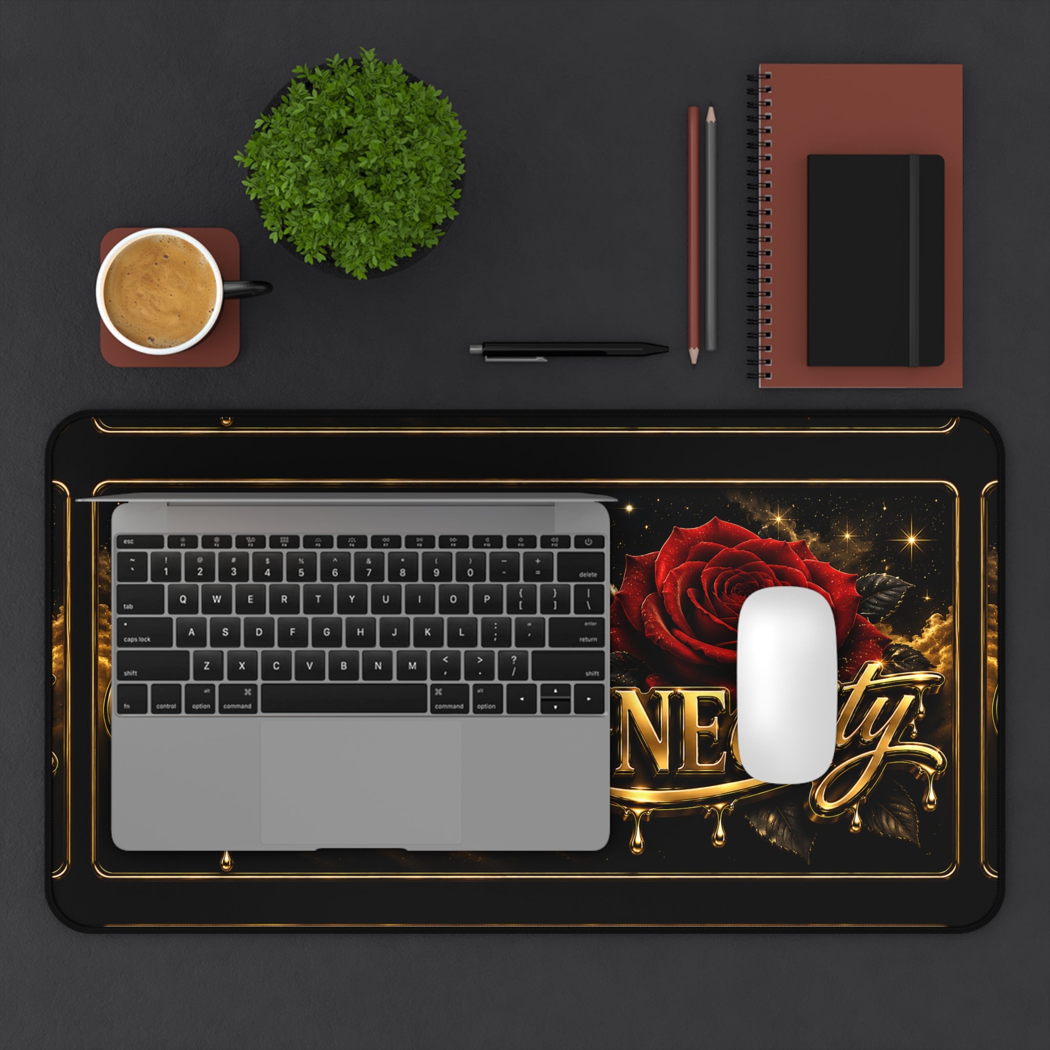 The Champagne City Desk Mat — Gold Skyline & Rose Gaming/Office Mouse Pad