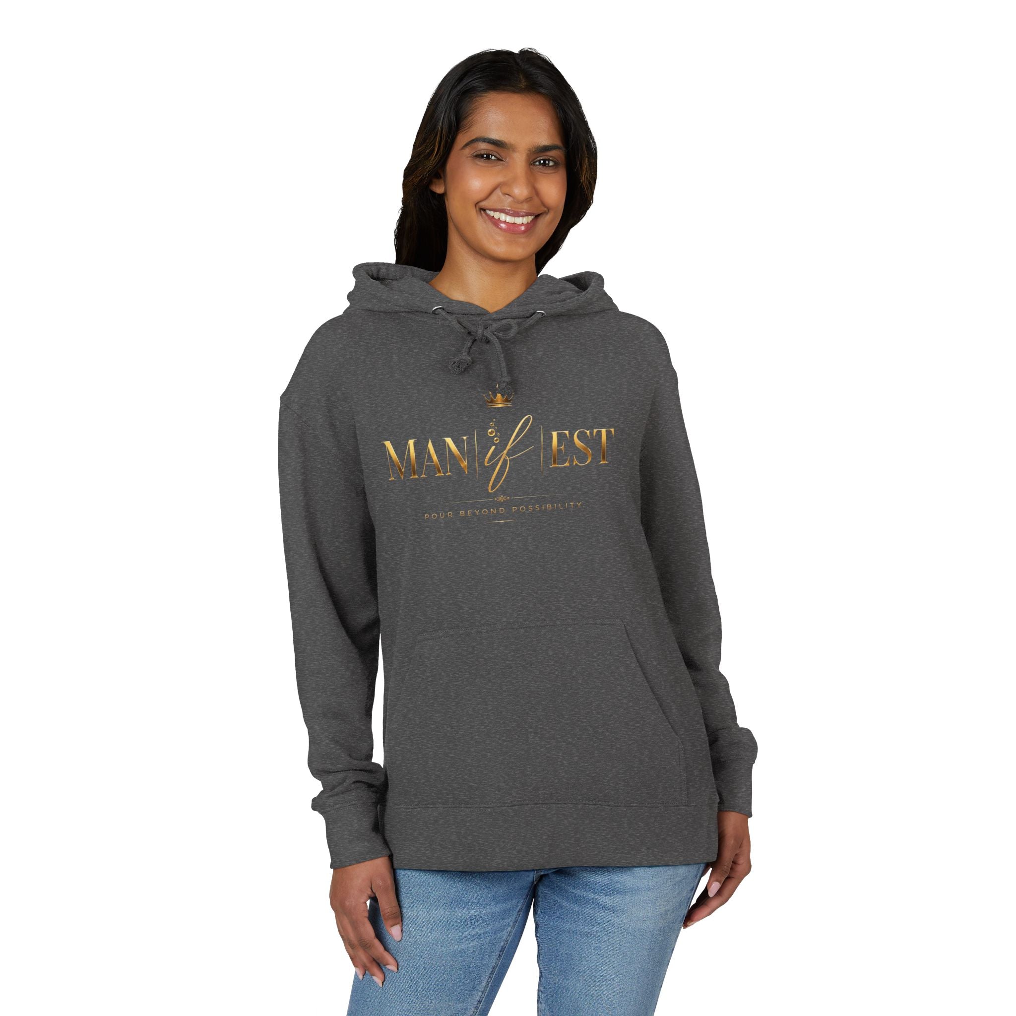Manifest Hoodie — 'MANIFEST' Motivational Pullover with Gold Script