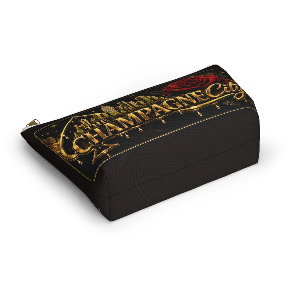 The Champagne City Accessory Pouch — Luxe Rose T-Bottom Makeup Bag