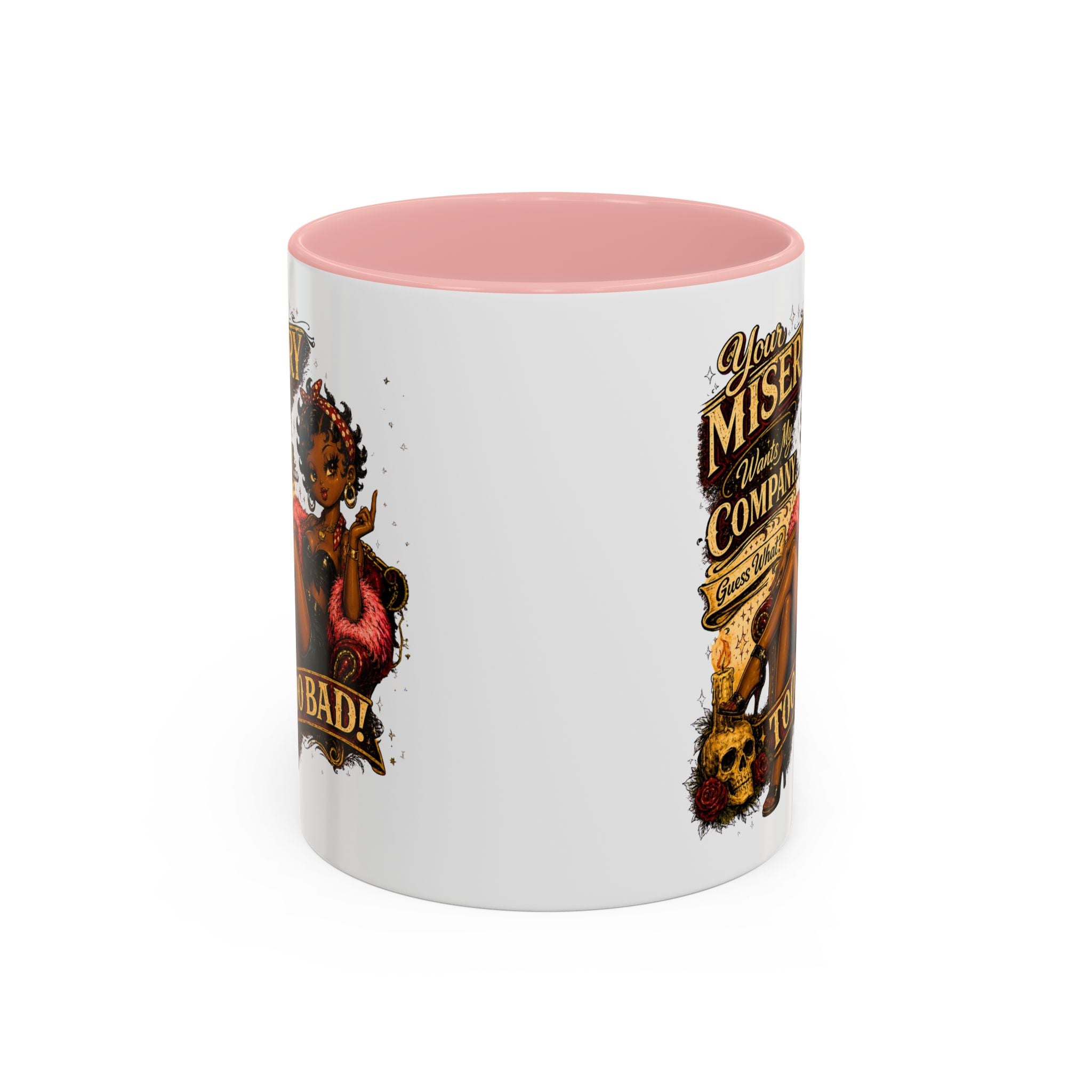 Accent Coffee Mug — "Your Misery Pays My Company" Vintage Pin-Up Gothic Coffee Mug
