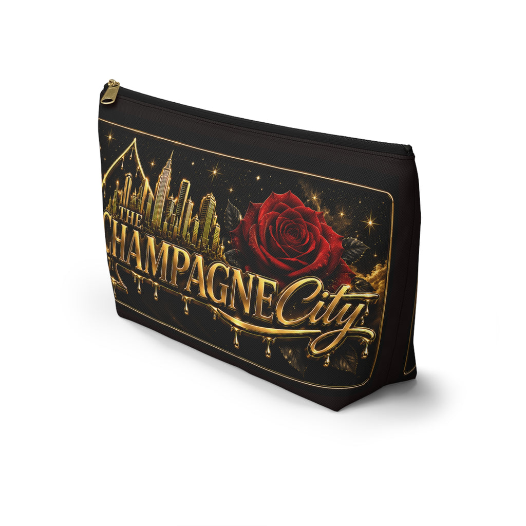The Champagne City Accessory Pouch — Luxe Rose T-Bottom Makeup Bag