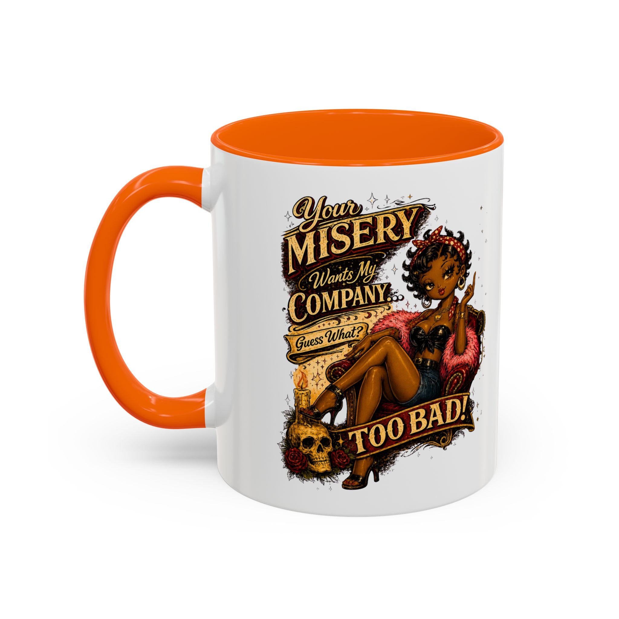 Accent Coffee Mug — "Your Misery Pays My Company" Vintage Pin-Up Gothic Coffee Mug