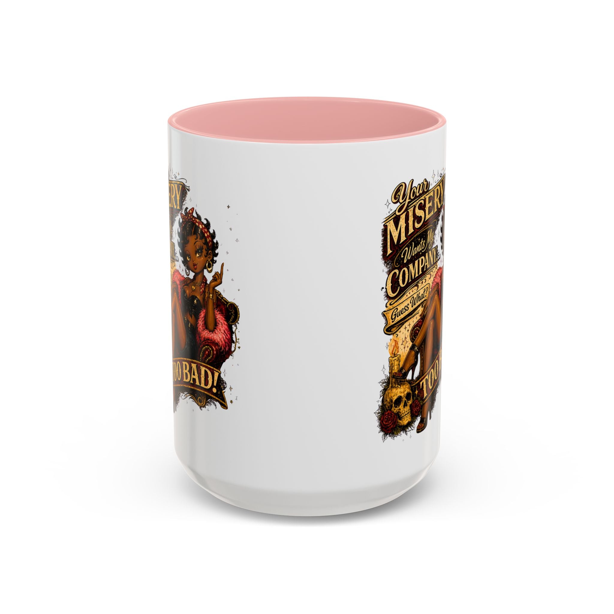 Accent Coffee Mug — "Your Misery Pays My Company" Vintage Pin-Up Gothic Coffee Mug