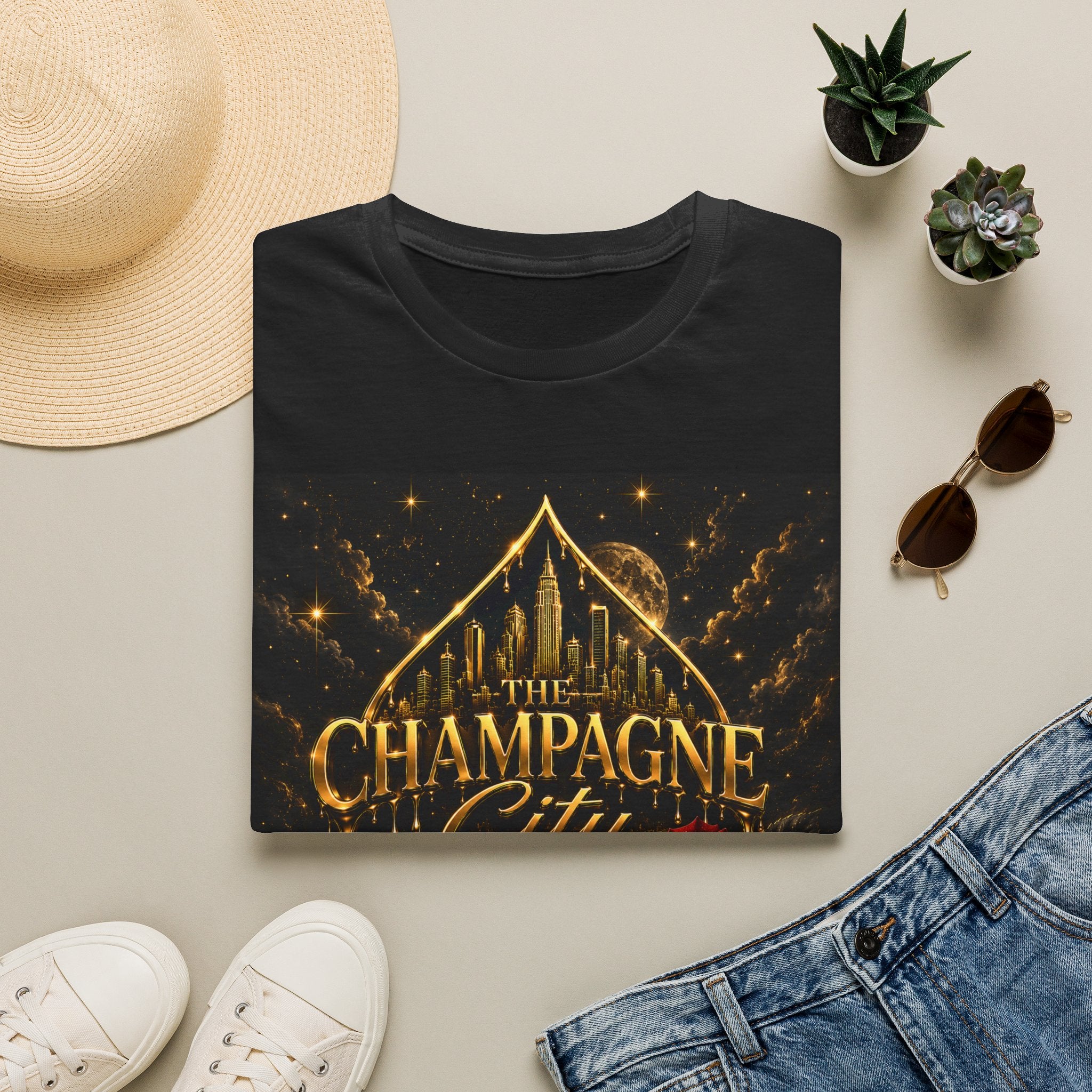The Champagne City T-Shirt — Golden Skyline Graphic Tee