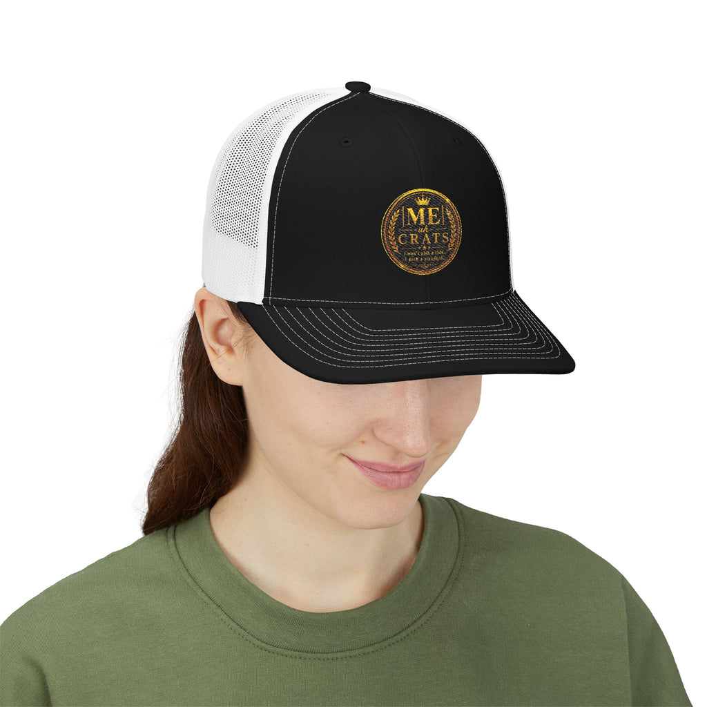 Me -uh- CRATS Signature Embroidered Retro Coin Logo Trucker Cap