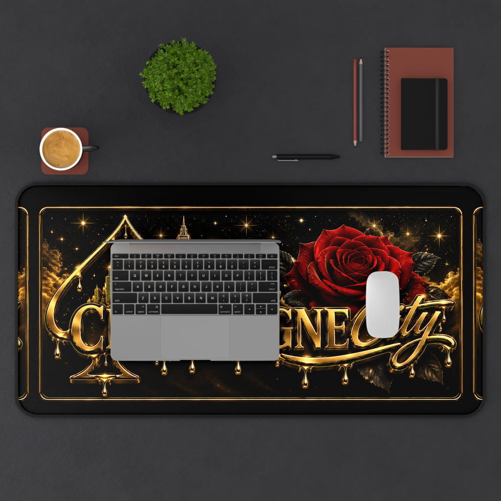 The Champagne City Desk Mat — Gold Skyline & Rose Gaming/Office Mouse Pad