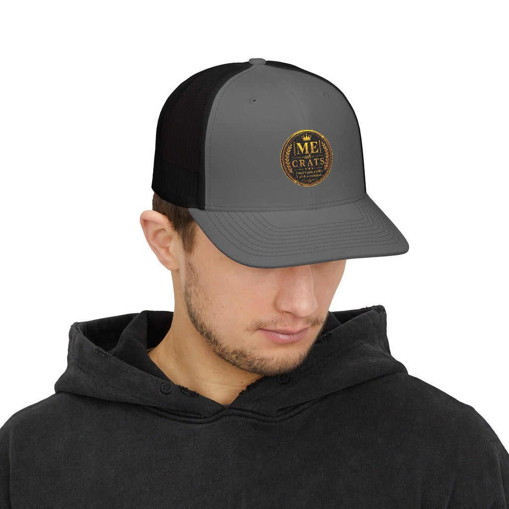 Me -uh- CRATS Signature Embroidered Retro Coin Logo Trucker Cap