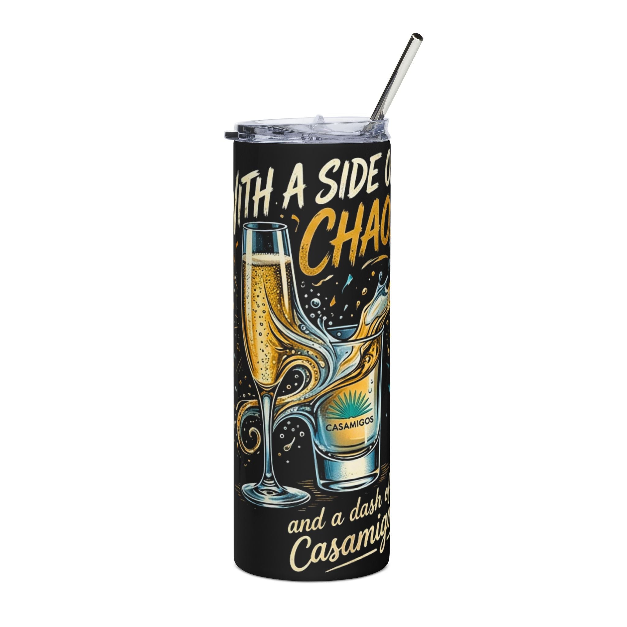 20oz Stainless Tumbler — “With a Side of Chaos” Cocktail Travel Mug