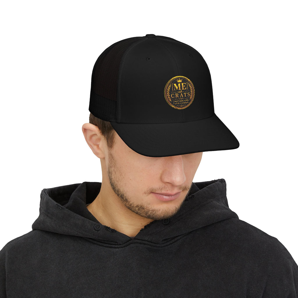 Me -uh- CRATS Signature Embroidered Retro Coin Logo Trucker Cap