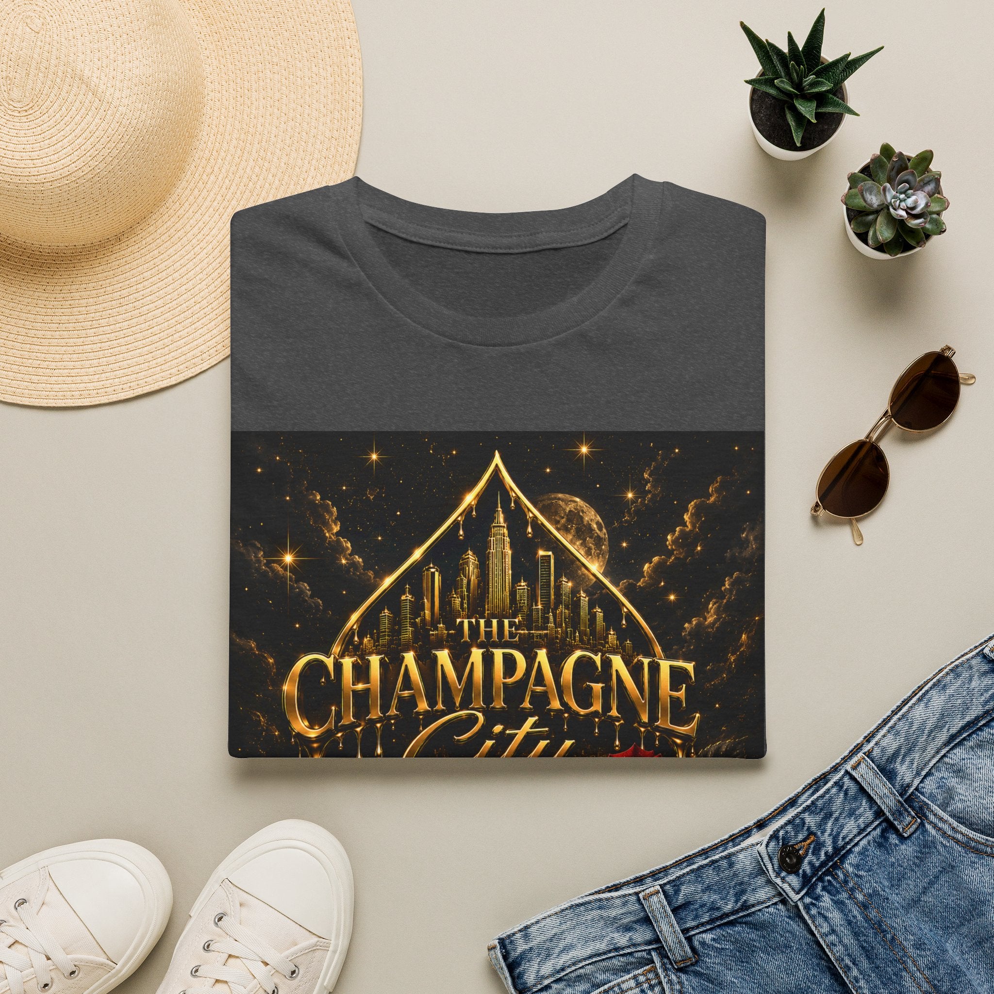The Champagne City T-Shirt — Golden Skyline Graphic Tee