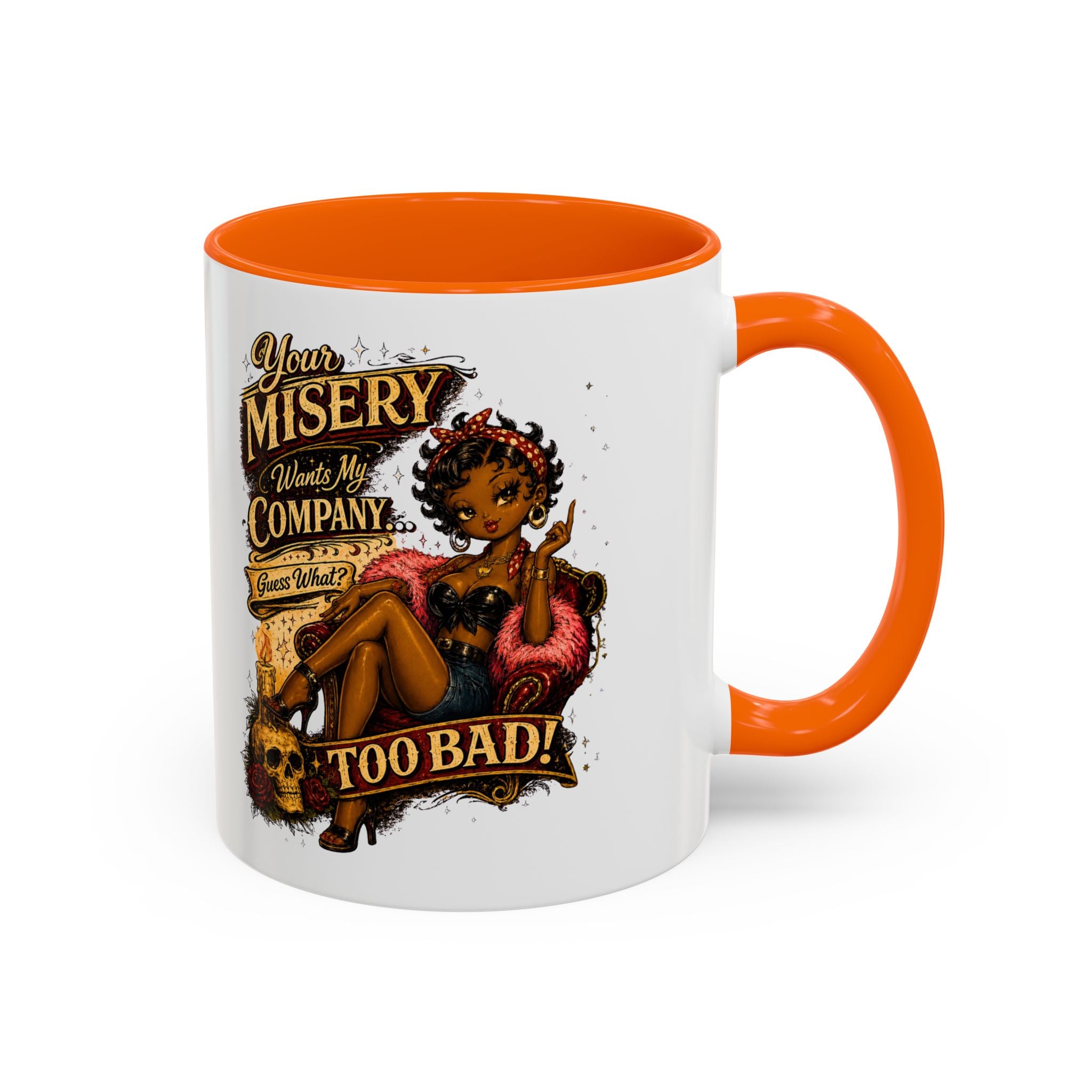 Accent Coffee Mug — "Your Misery Pays My Company" Vintage Pin-Up Gothic Coffee Mug