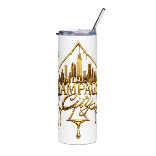 Champagne City 20oz Stainless Steel Tumbler — Gold Skyline Drip Design
