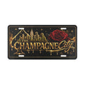 Vanity Plate — "The Champagne City" Decorative License Plate with Gold Script & Rose