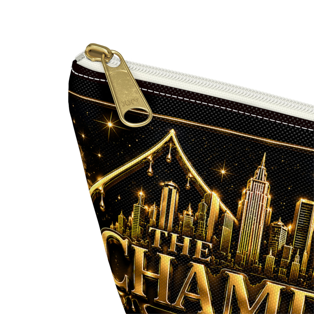 The Champagne City Accessory Pouch — Luxe Rose T-Bottom Makeup Bag
