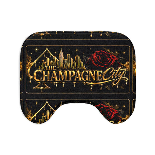 Champagne City Toilet Three-Piece Bath Set — Gold Skyline & Red Rose Design