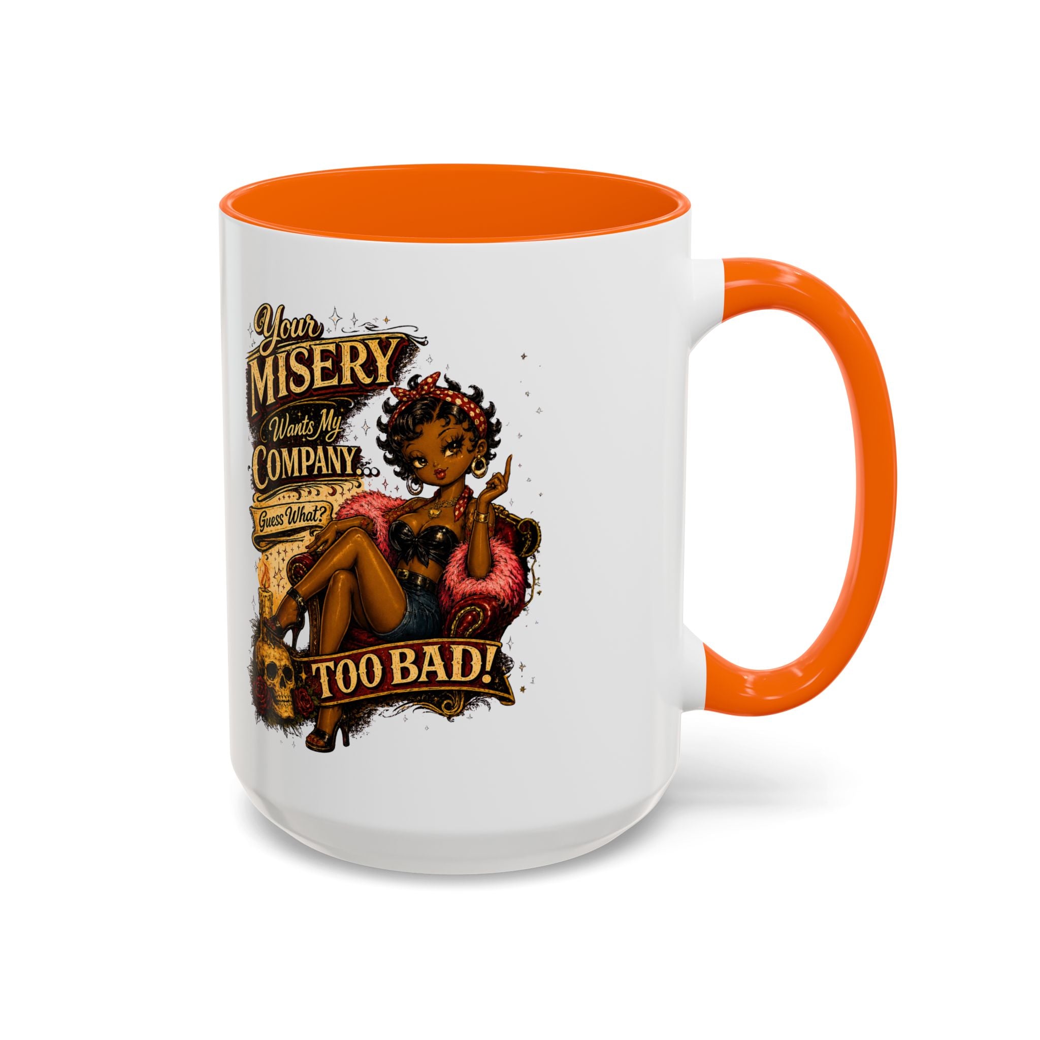 Accent Coffee Mug — "Your Misery Pays My Company" Vintage Pin-Up Gothic Coffee Mug