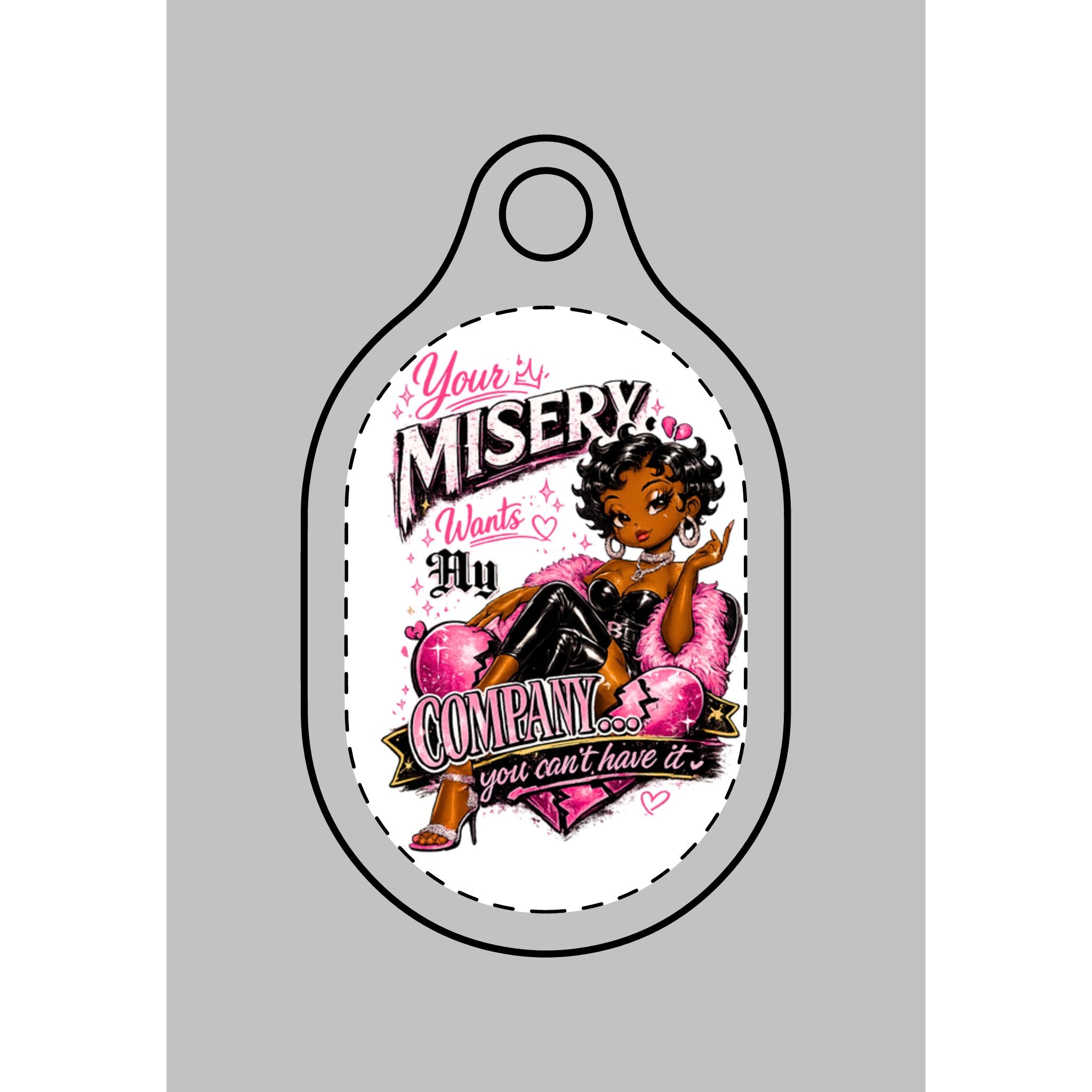 AirTag Keychain — "Your Misery Wants My Company" Retro Pin-Up Design