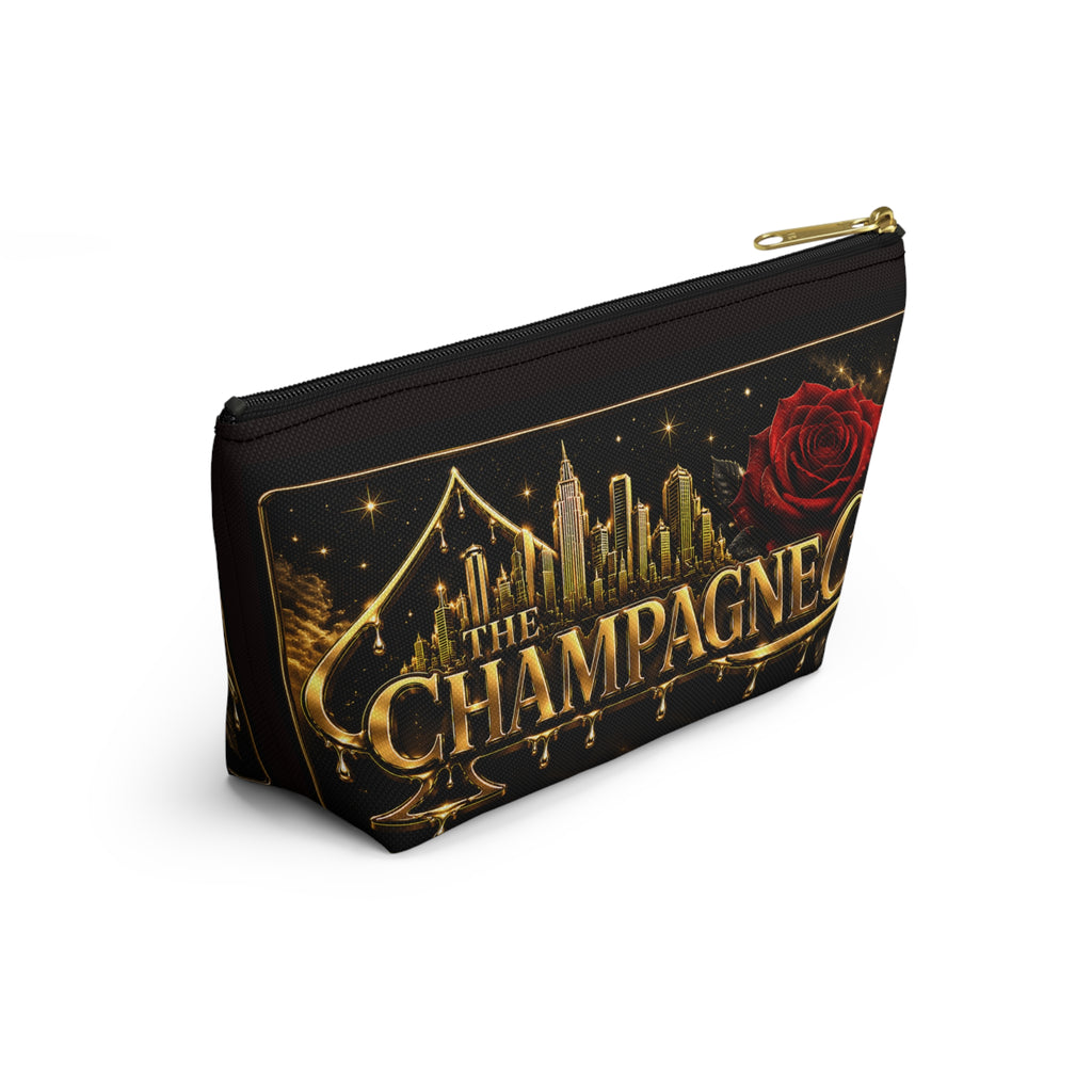 The Champagne City Accessory Pouch — Luxe Rose T-Bottom Makeup Bag
