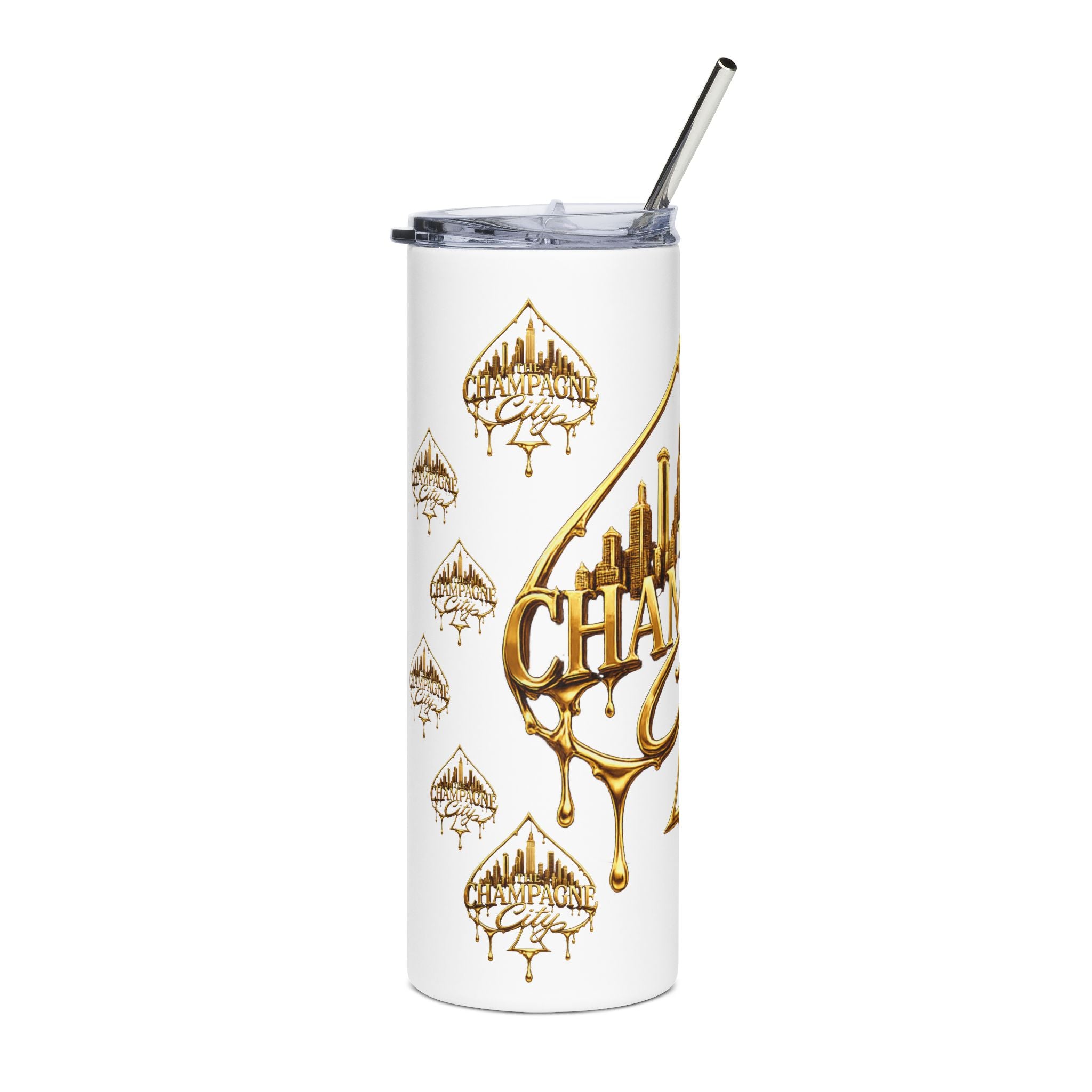 Champagne City 20oz Stainless Steel Tumbler — Gold Skyline Drip Design
