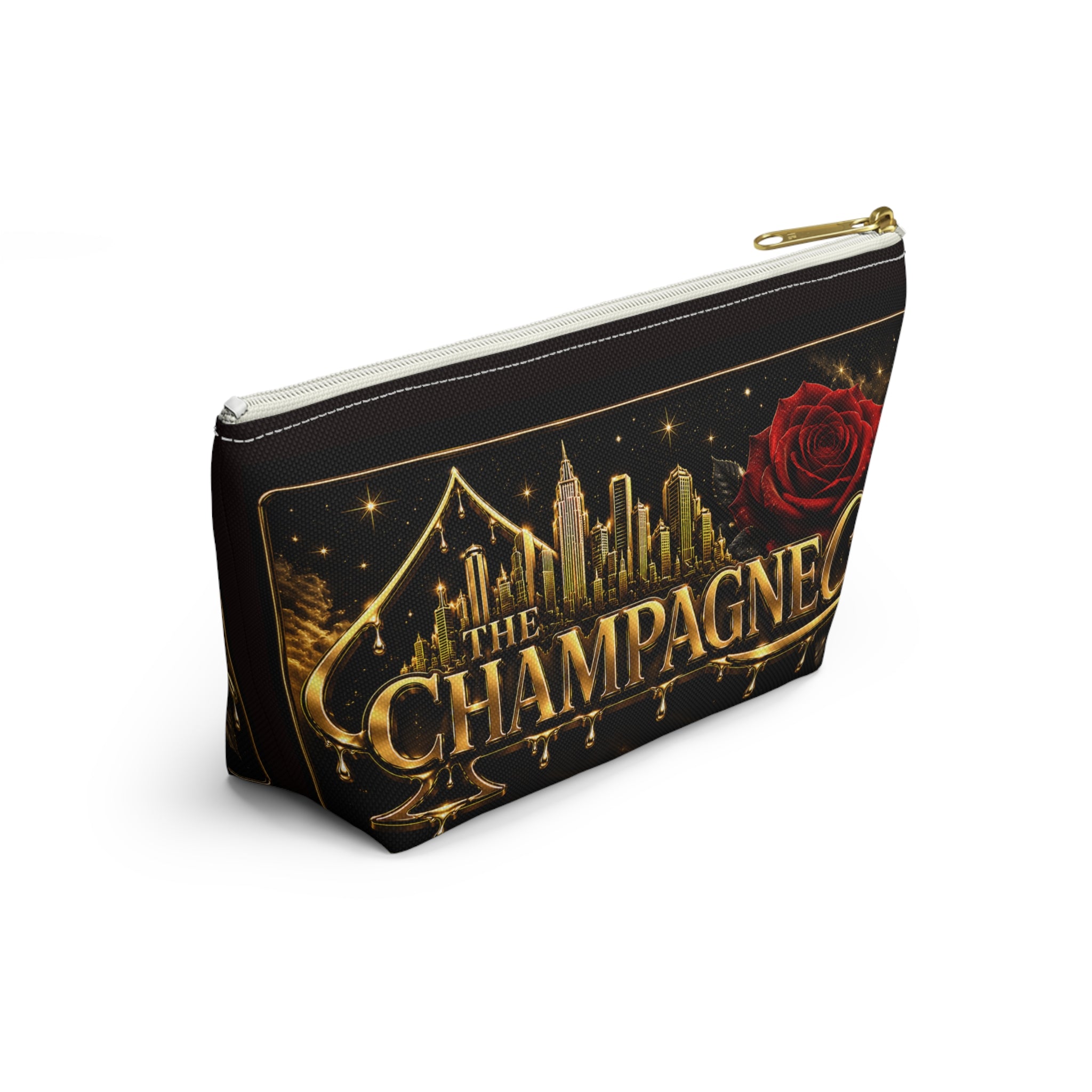 The Champagne City Accessory Pouch — Luxe Rose T-Bottom Makeup Bag
