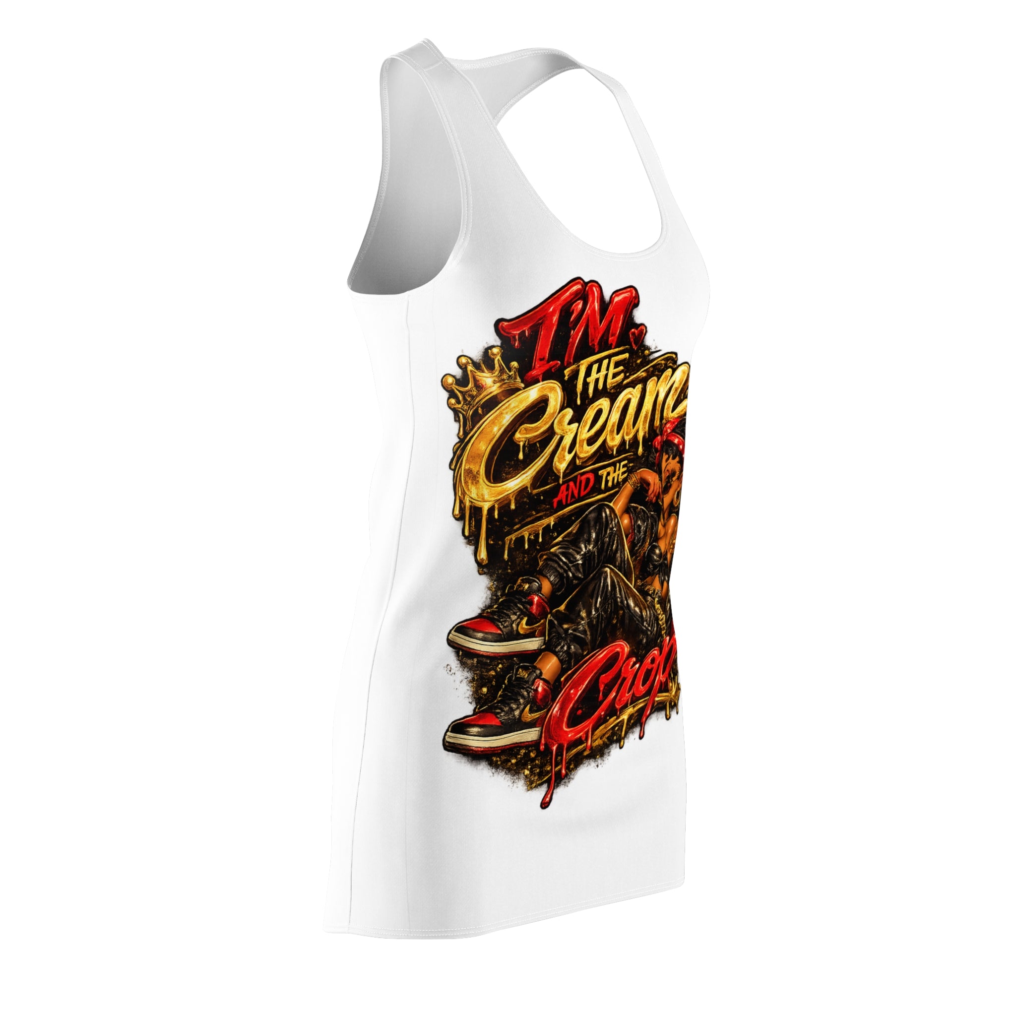 Racerback Dress — "I’m The Cream and The Crop" Retro Pin-Up Graphic
