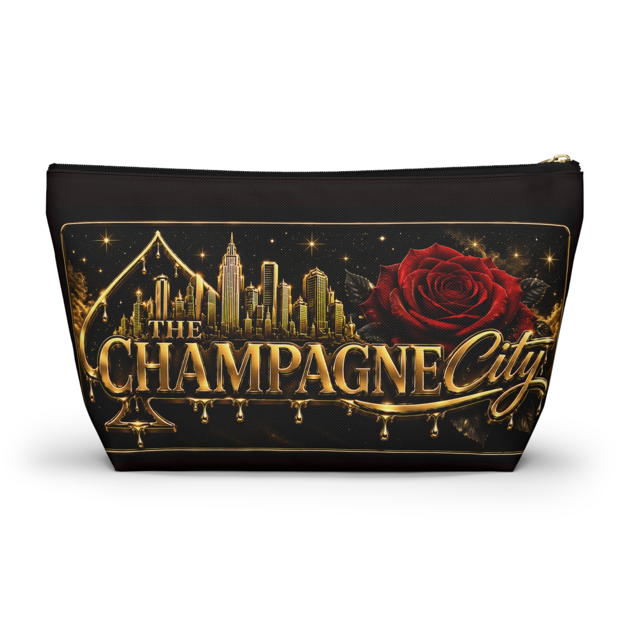The Champagne City Accessory Pouch — Luxe Rose T-Bottom Makeup Bag