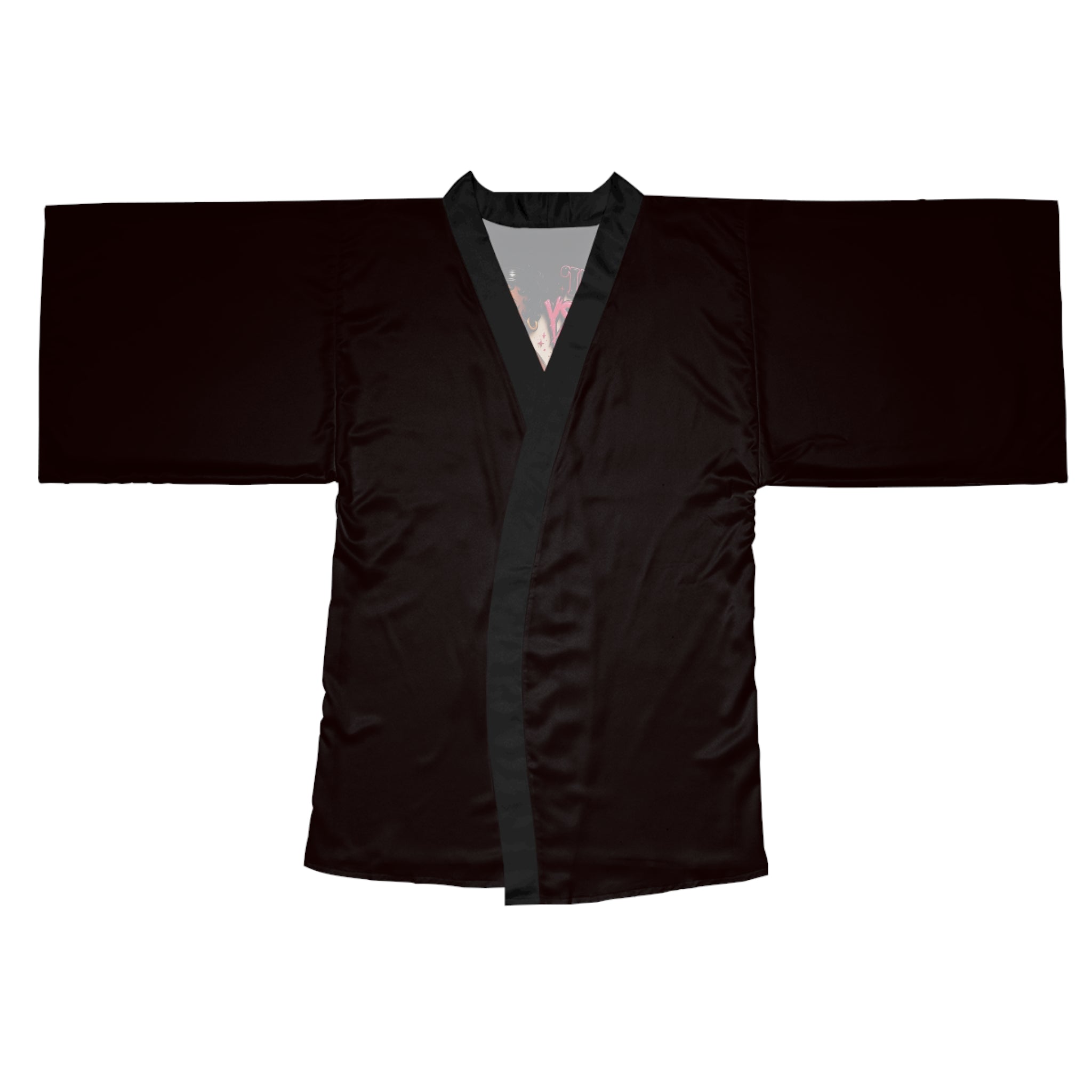 Black Kimono Robe — "Your Misery Wants My Company" Pin-Up Graphic