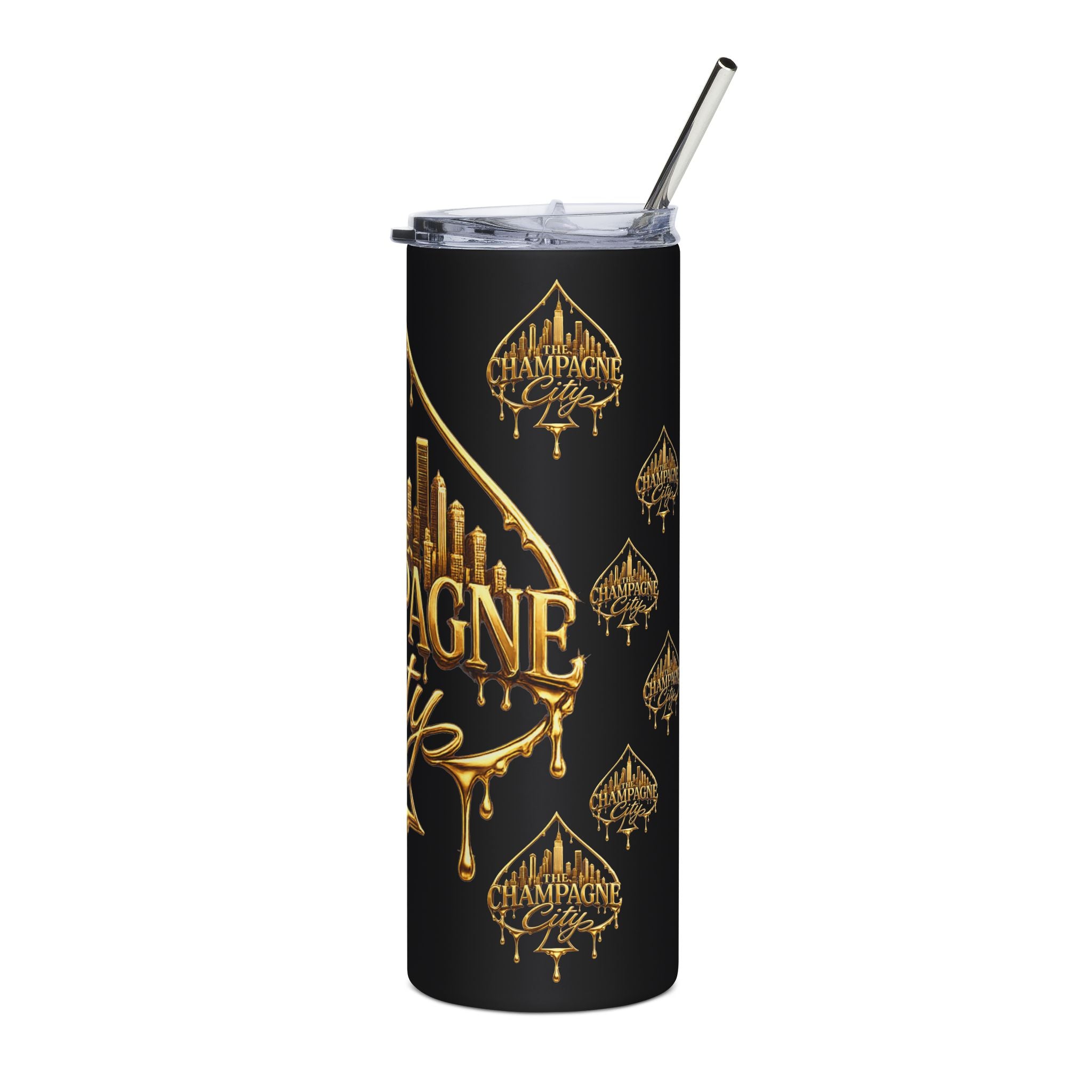 Champagne City 20oz Stainless Steel Tumbler — Gold Skyline Drip Design