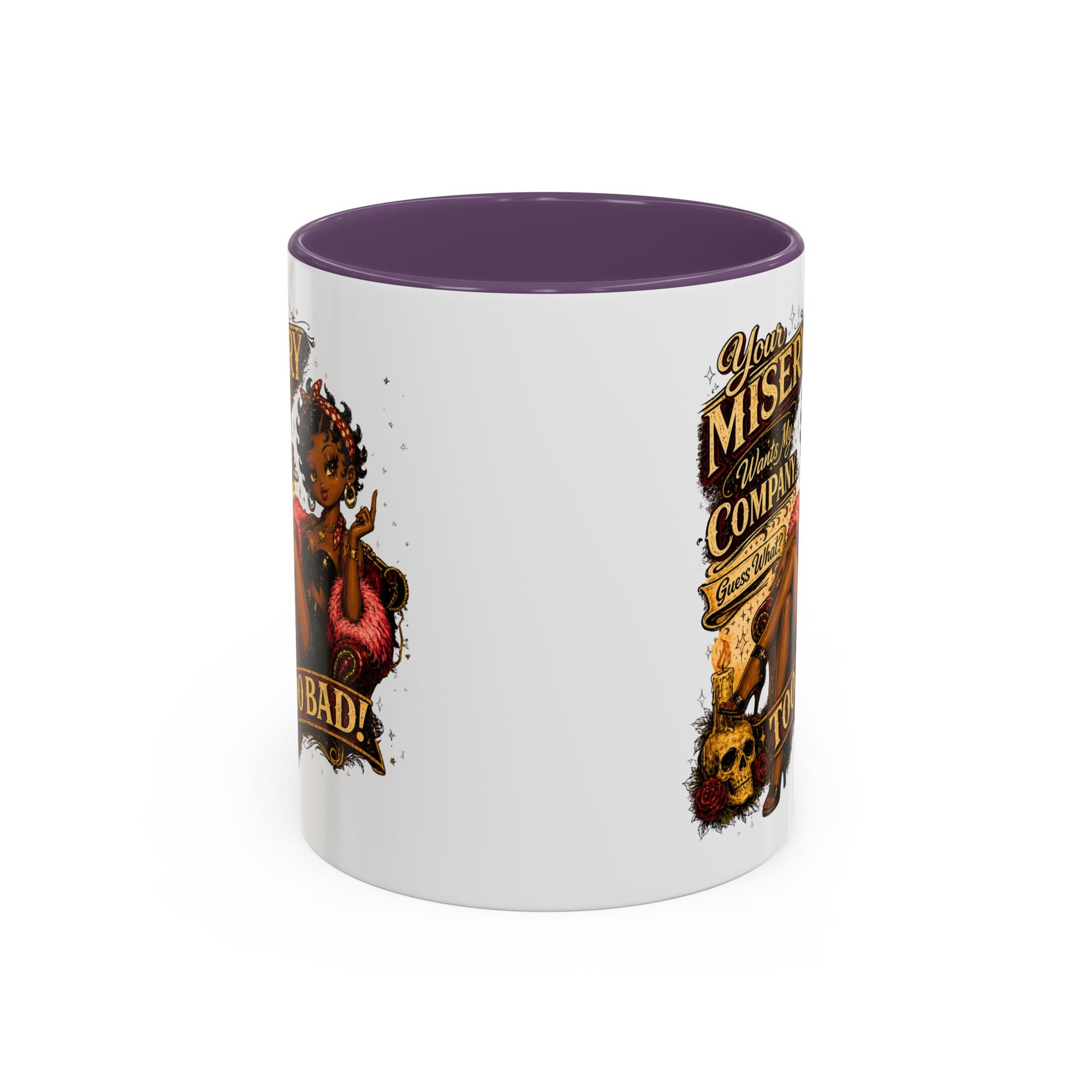 Accent Coffee Mug — "Your Misery Pays My Company" Vintage Pin-Up Gothic Coffee Mug