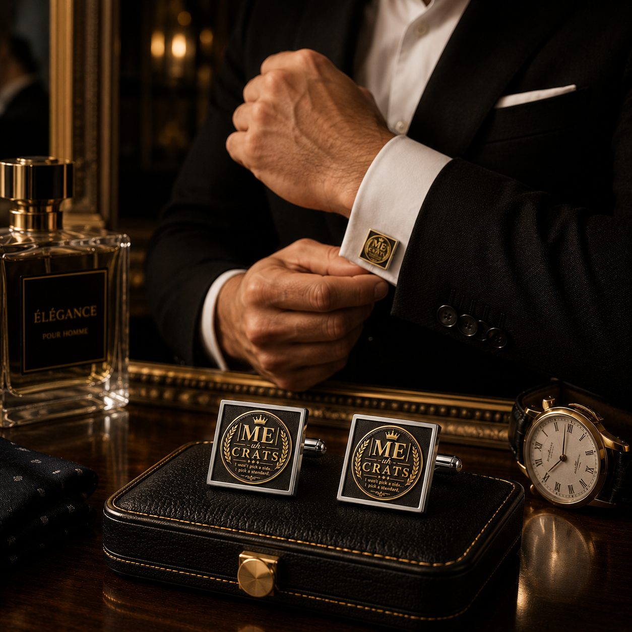 Me -uh- CRATS Cufflinks — Classic Formal Wedding & Groomsmen Accessory