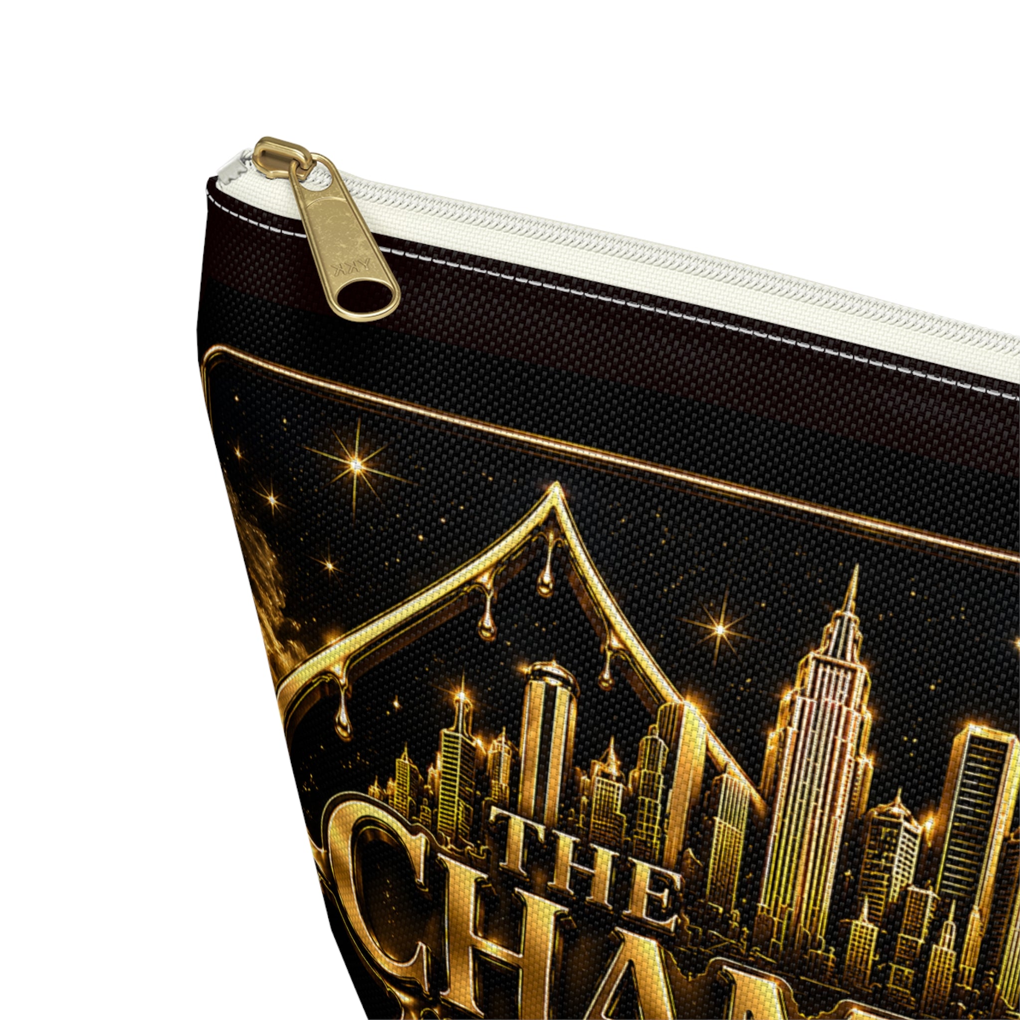 The Champagne City Accessory Pouch — Luxe Rose T-Bottom Makeup Bag