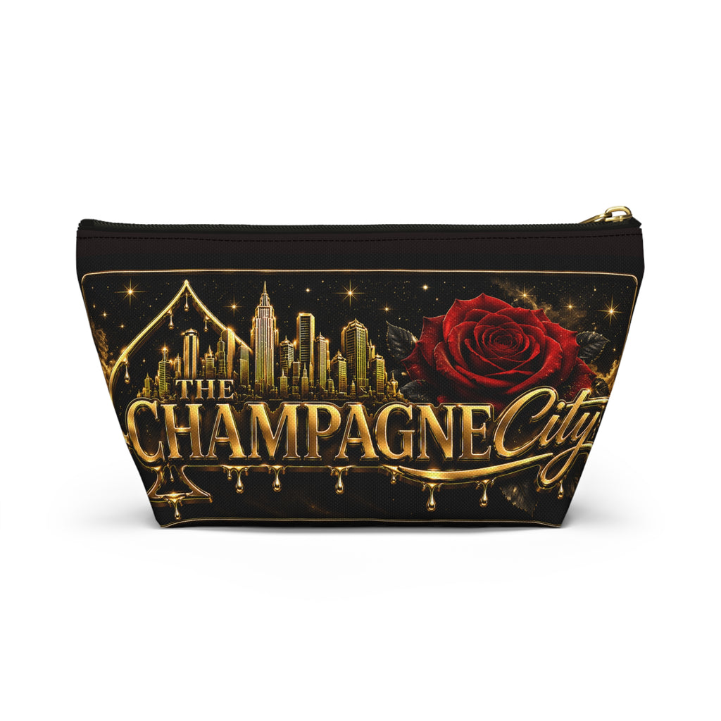 The Champagne City Accessory Pouch — Luxe Rose T-Bottom Makeup Bag