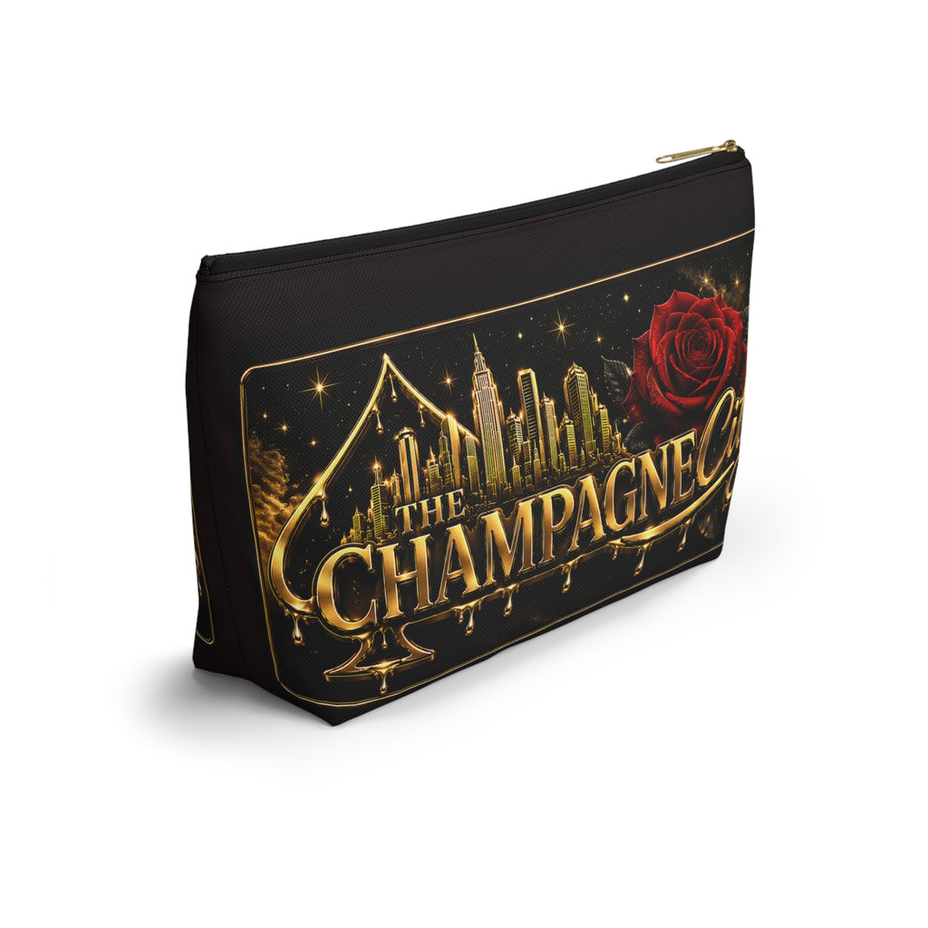 The Champagne City Accessory Pouch — Luxe Rose T-Bottom Makeup Bag