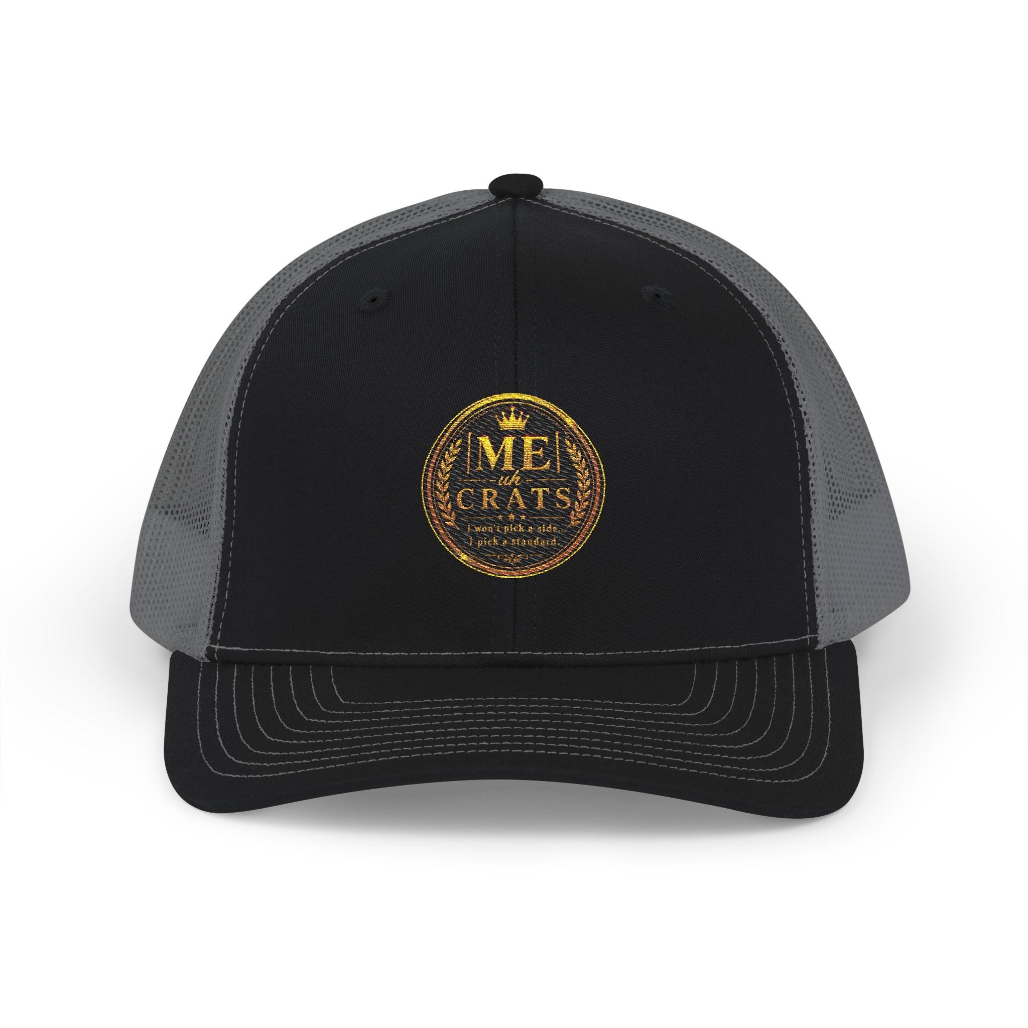 Me -uh- CRATS Signature Embroidered Retro Coin Logo Trucker Cap