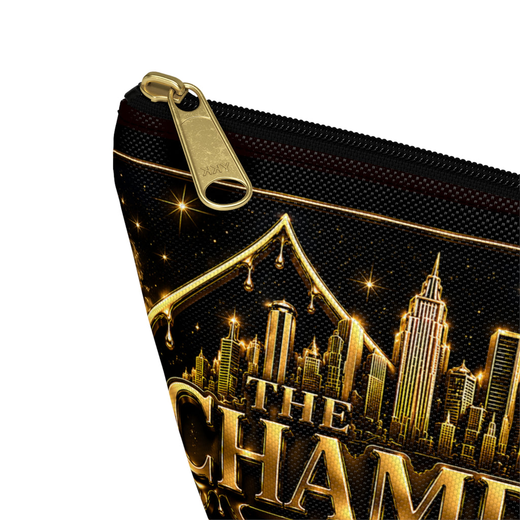 The Champagne City Accessory Pouch — Luxe Rose T-Bottom Makeup Bag