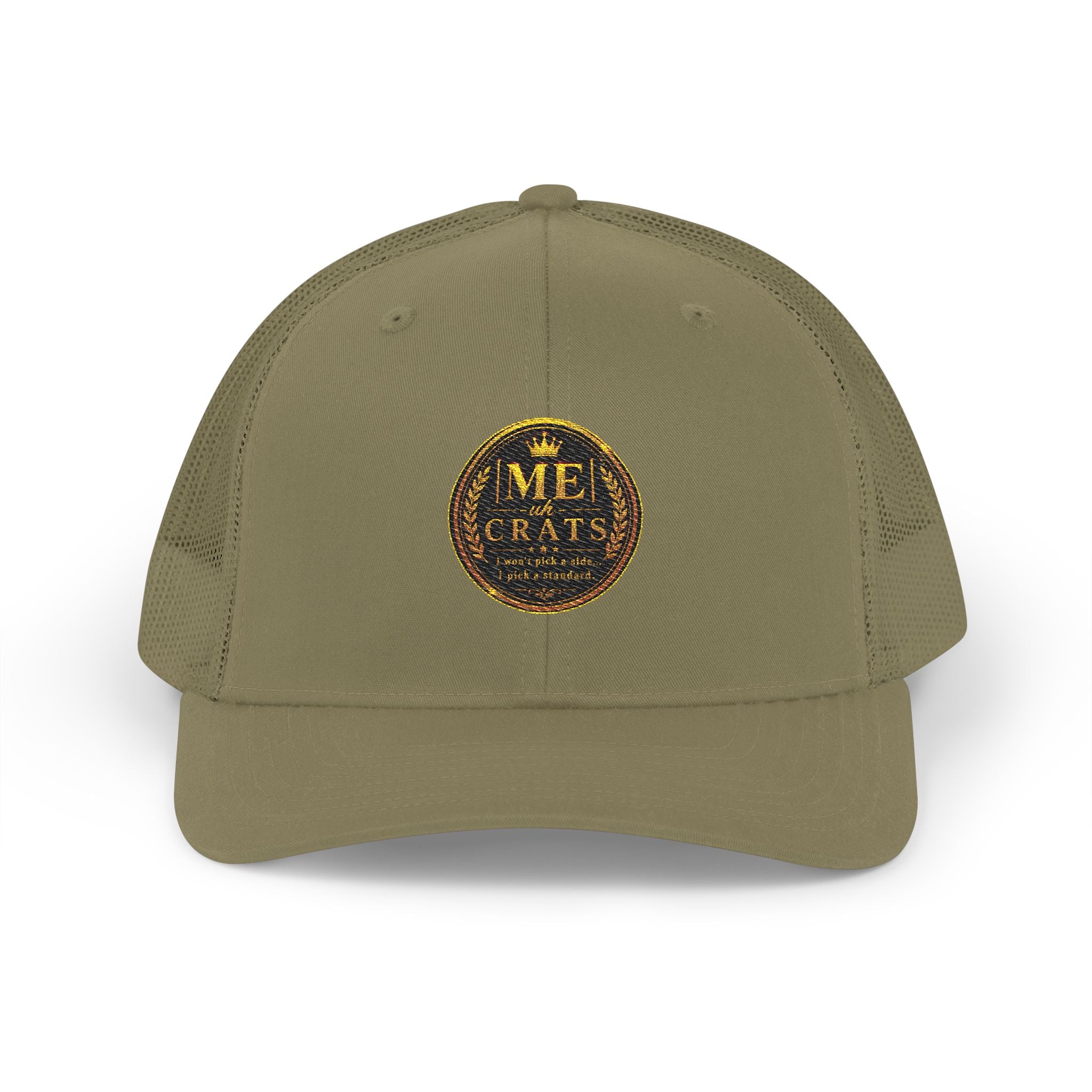 Me -uh- CRATS Signature Embroidered Retro Coin Logo Trucker Cap