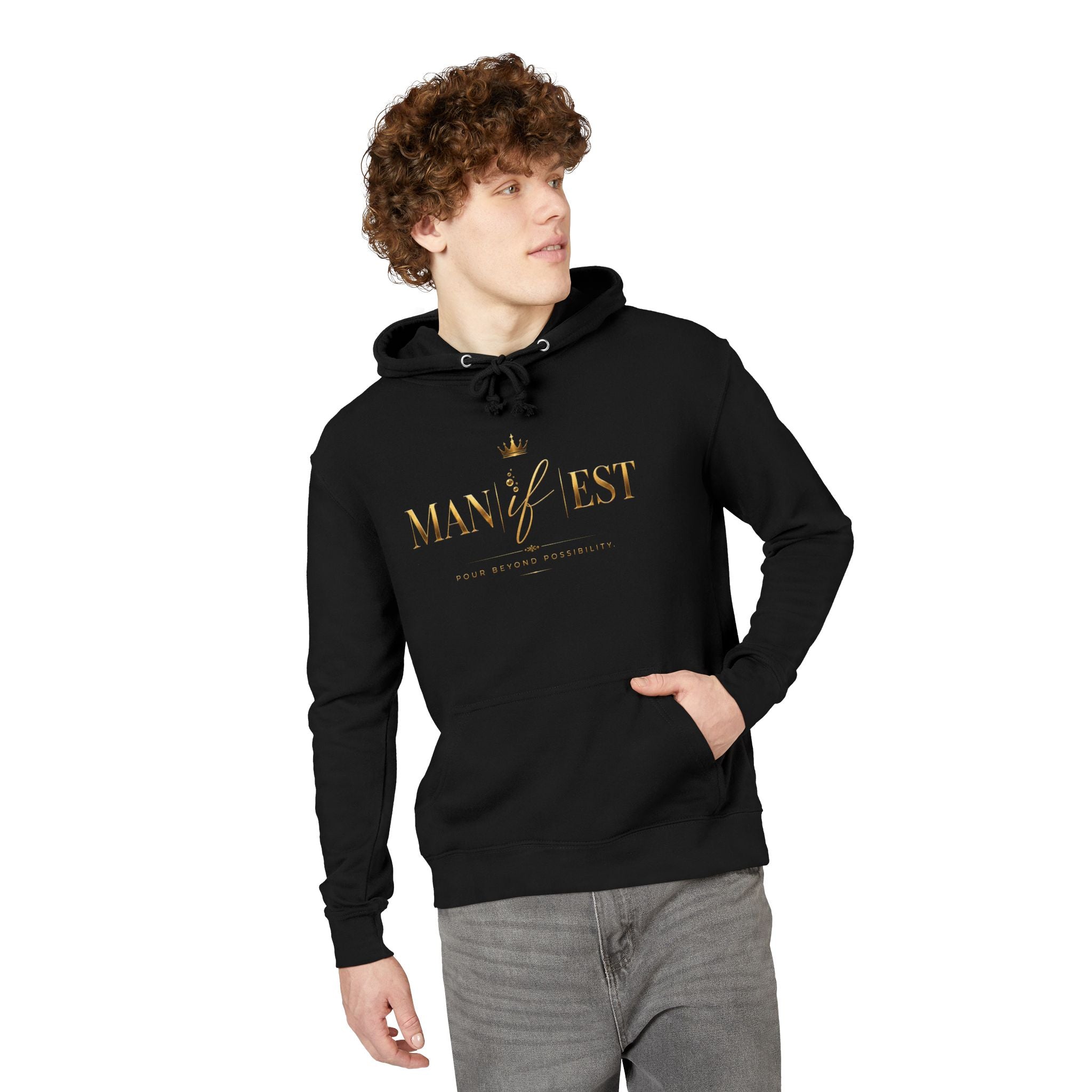Manifest Hoodie — 'MANIFEST' Motivational Pullover with Gold Script