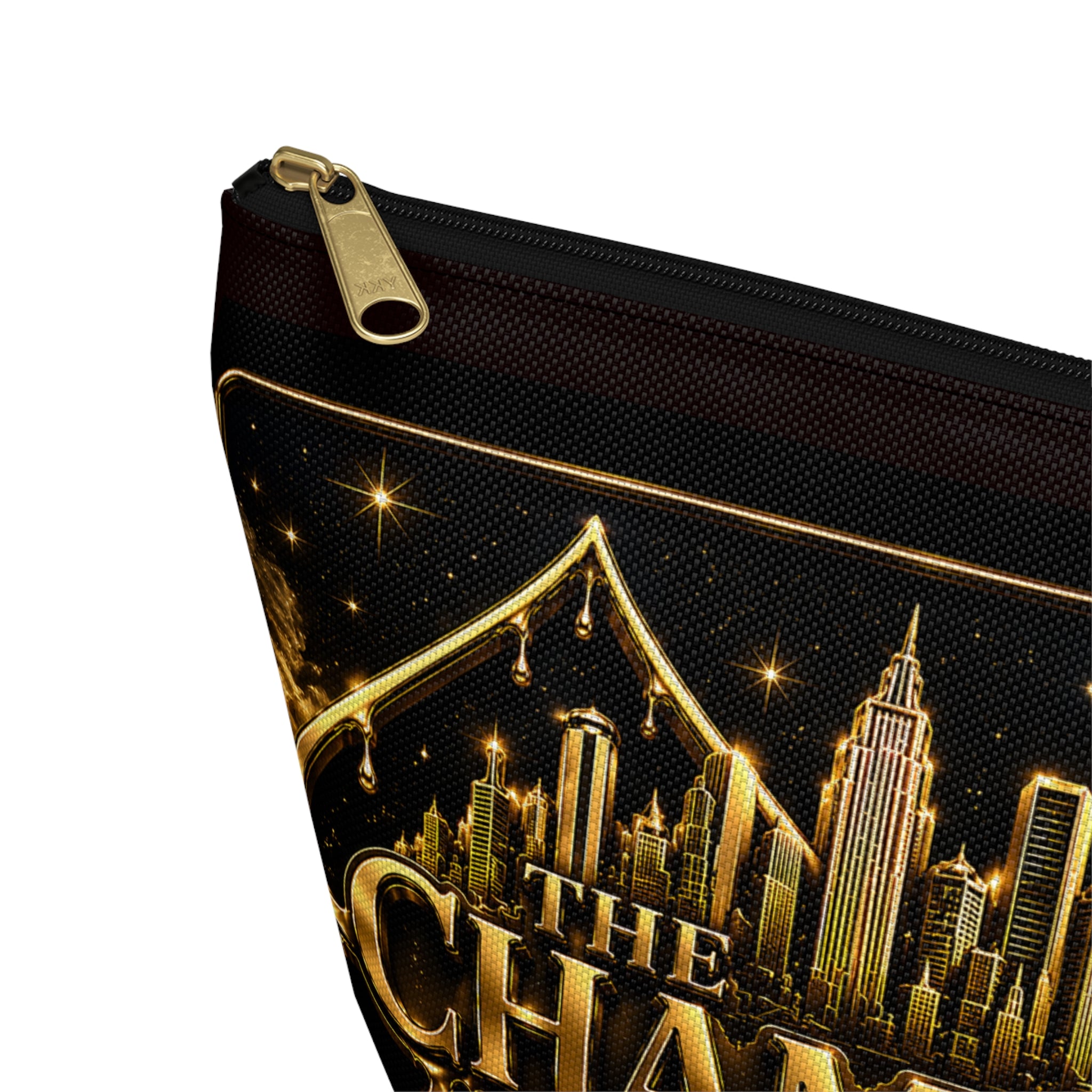 The Champagne City Accessory Pouch — Luxe Rose T-Bottom Makeup Bag