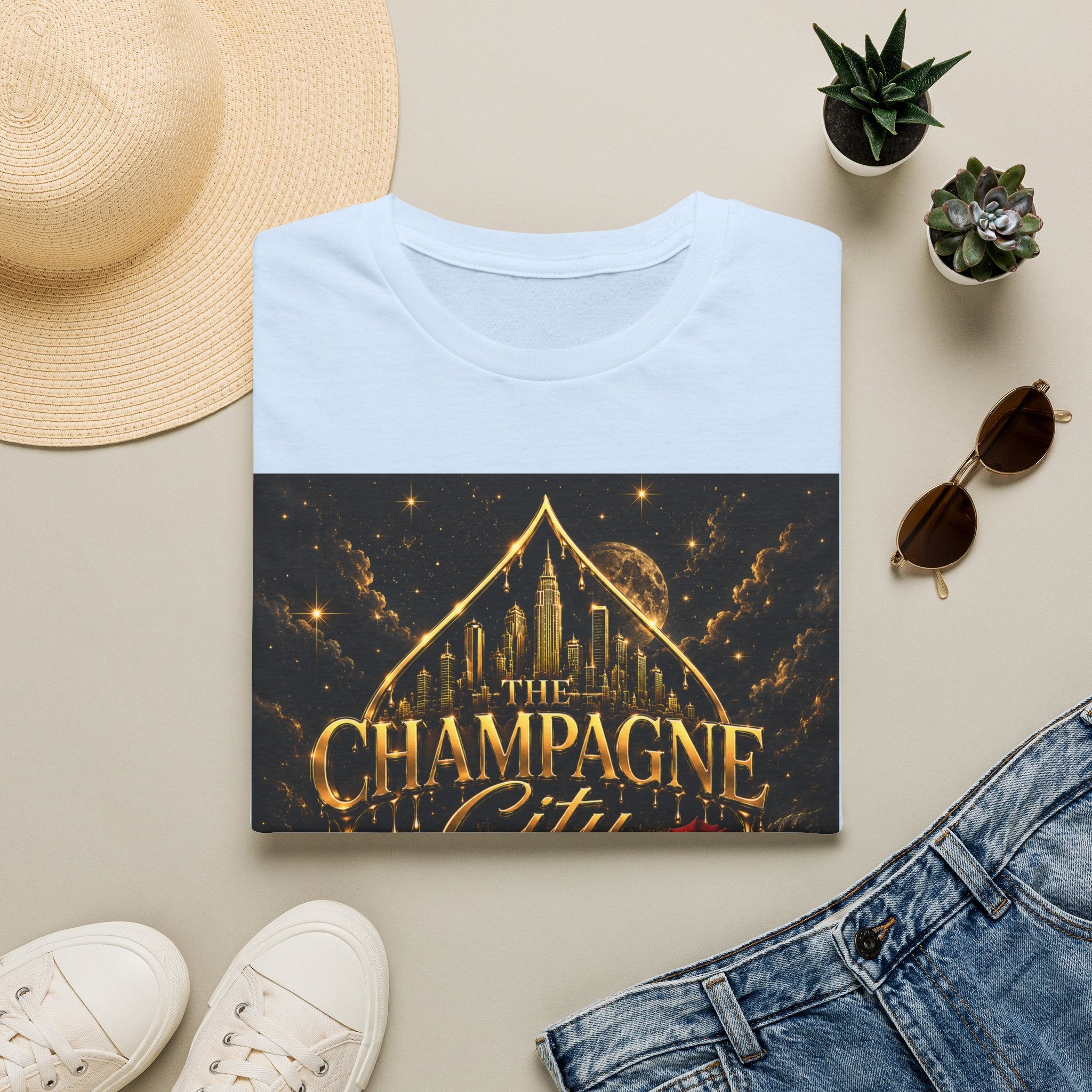 The Champagne City T-Shirt — Golden Skyline Graphic Tee