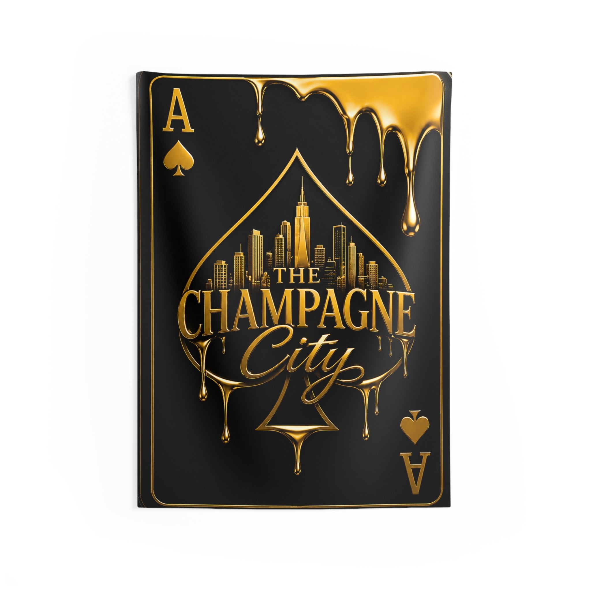 Wall Tapestry — 'The Champagne City' Gold Ace Playing Card Design