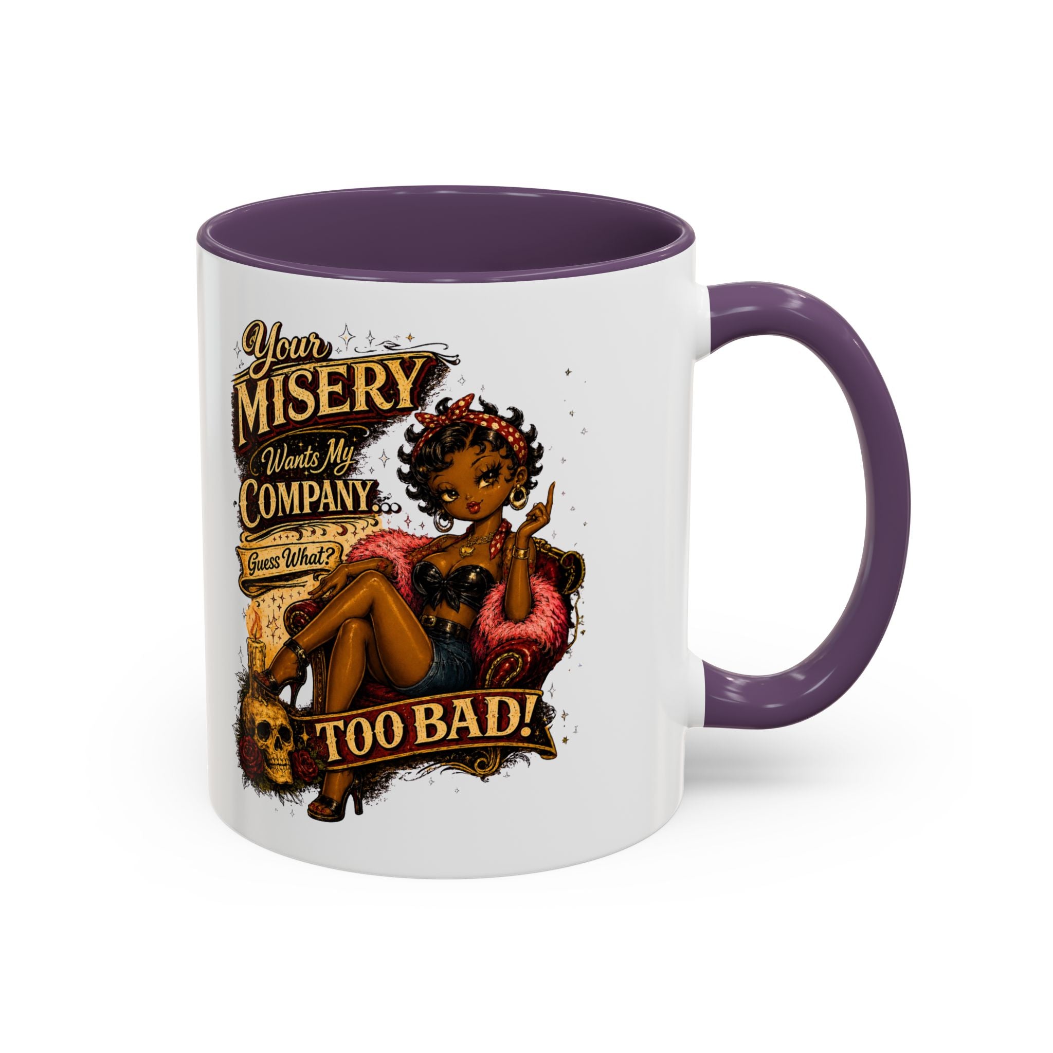 Accent Coffee Mug — "Your Misery Pays My Company" Vintage Pin-Up Gothic Coffee Mug