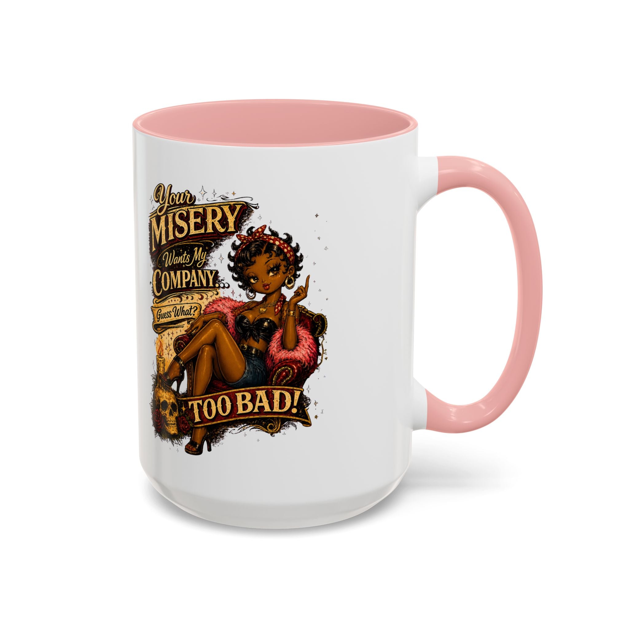 Accent Coffee Mug — "Your Misery Pays My Company" Vintage Pin-Up Gothic Coffee Mug