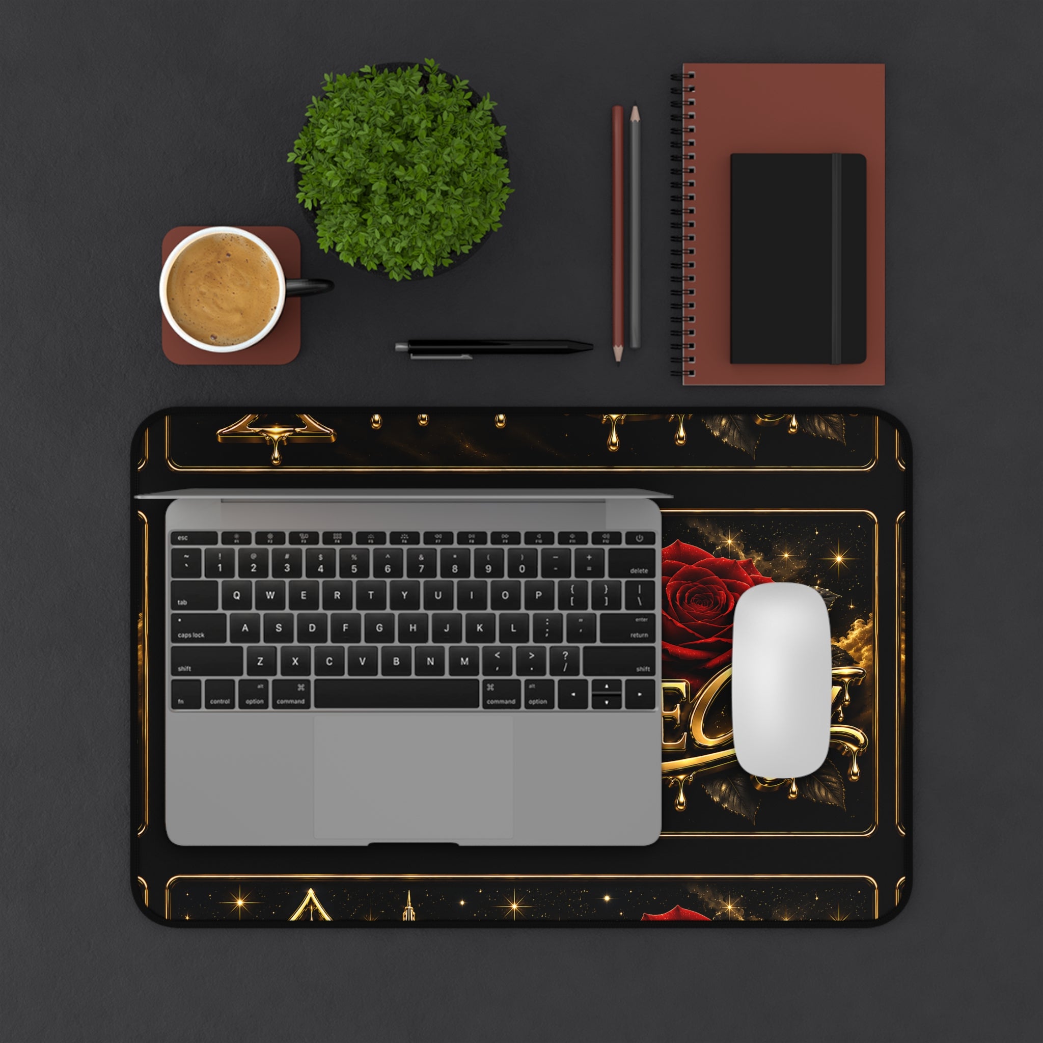 The Champagne City Desk Mat — Gold Skyline & Rose Gaming/Office Mouse Pad