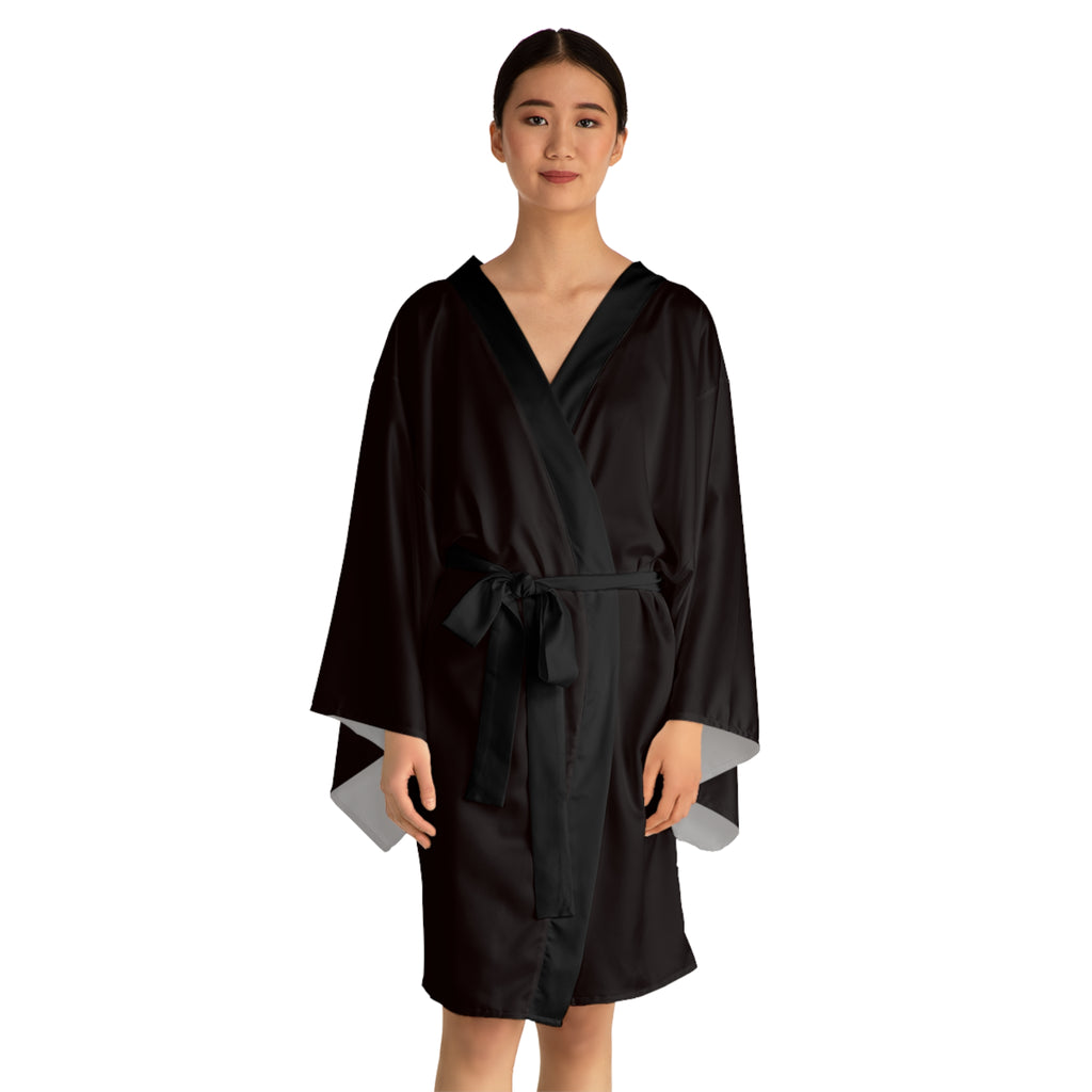 Black Kimono Robe — "Your Misery Wants My Company" Pin-Up Graphic